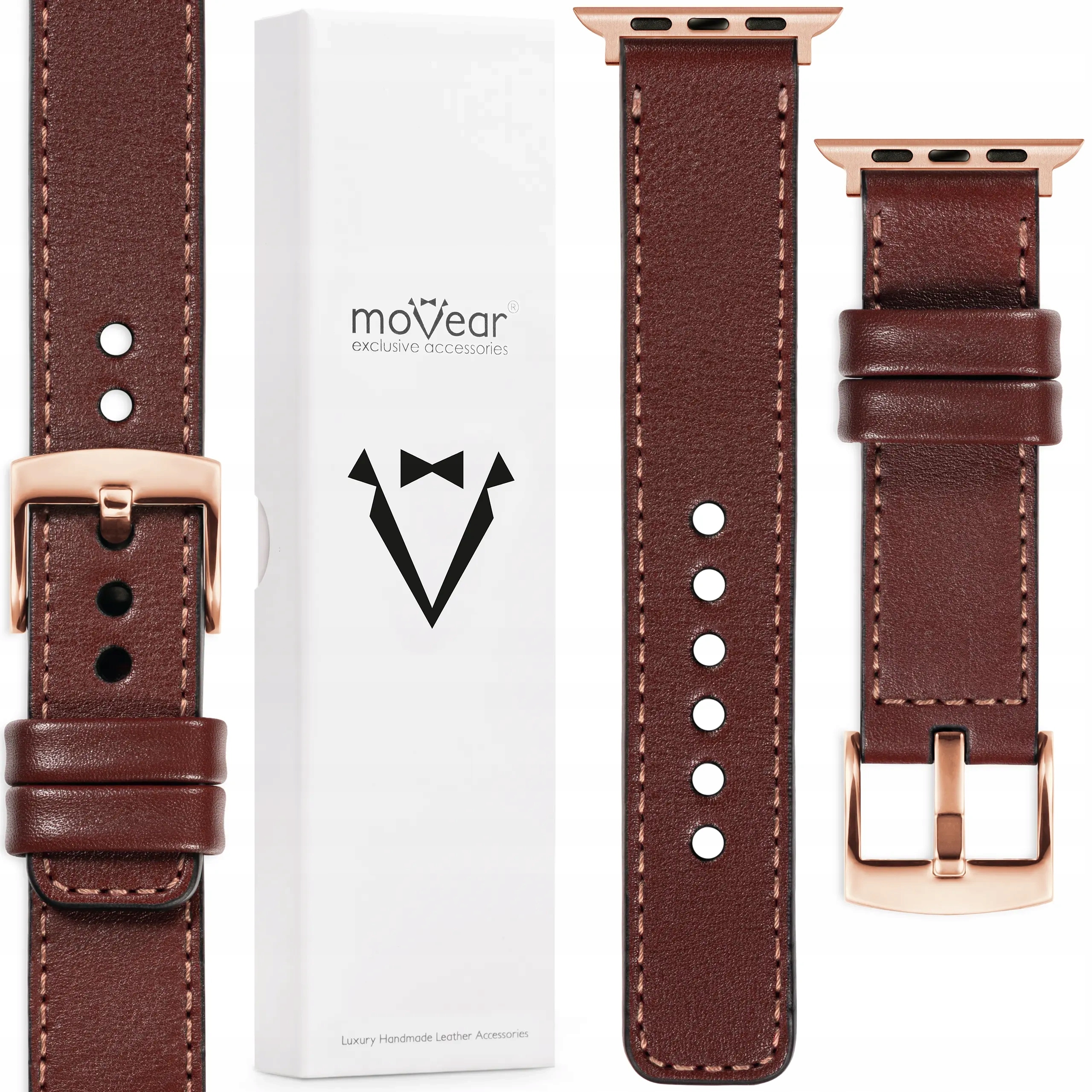 Prémiový kožený řemínek pro Apple Watch 46/45/44 mm Polský Kaštanový