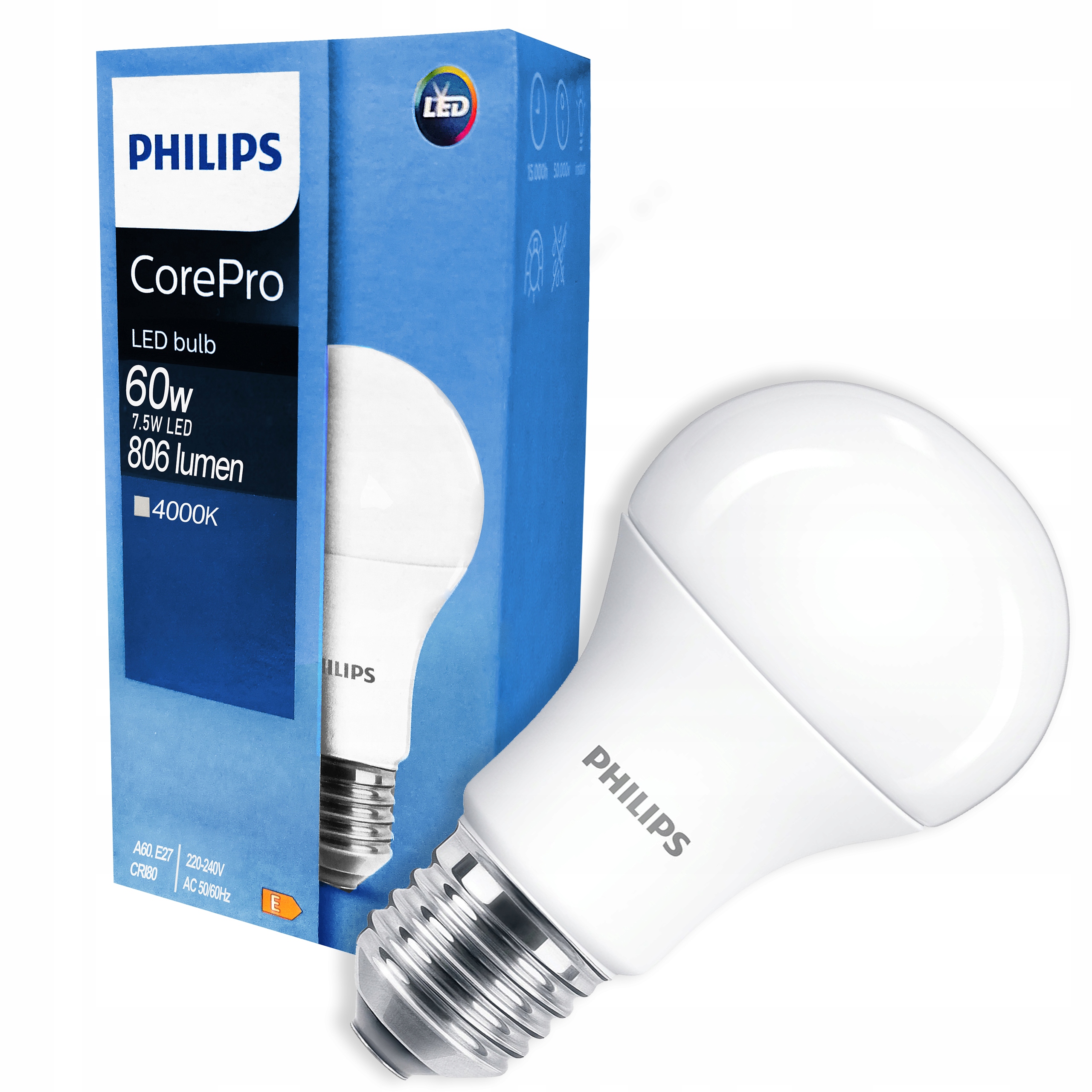 

Żarówka Led E27 A60 7,5W 4000K CorePro Bl Philips