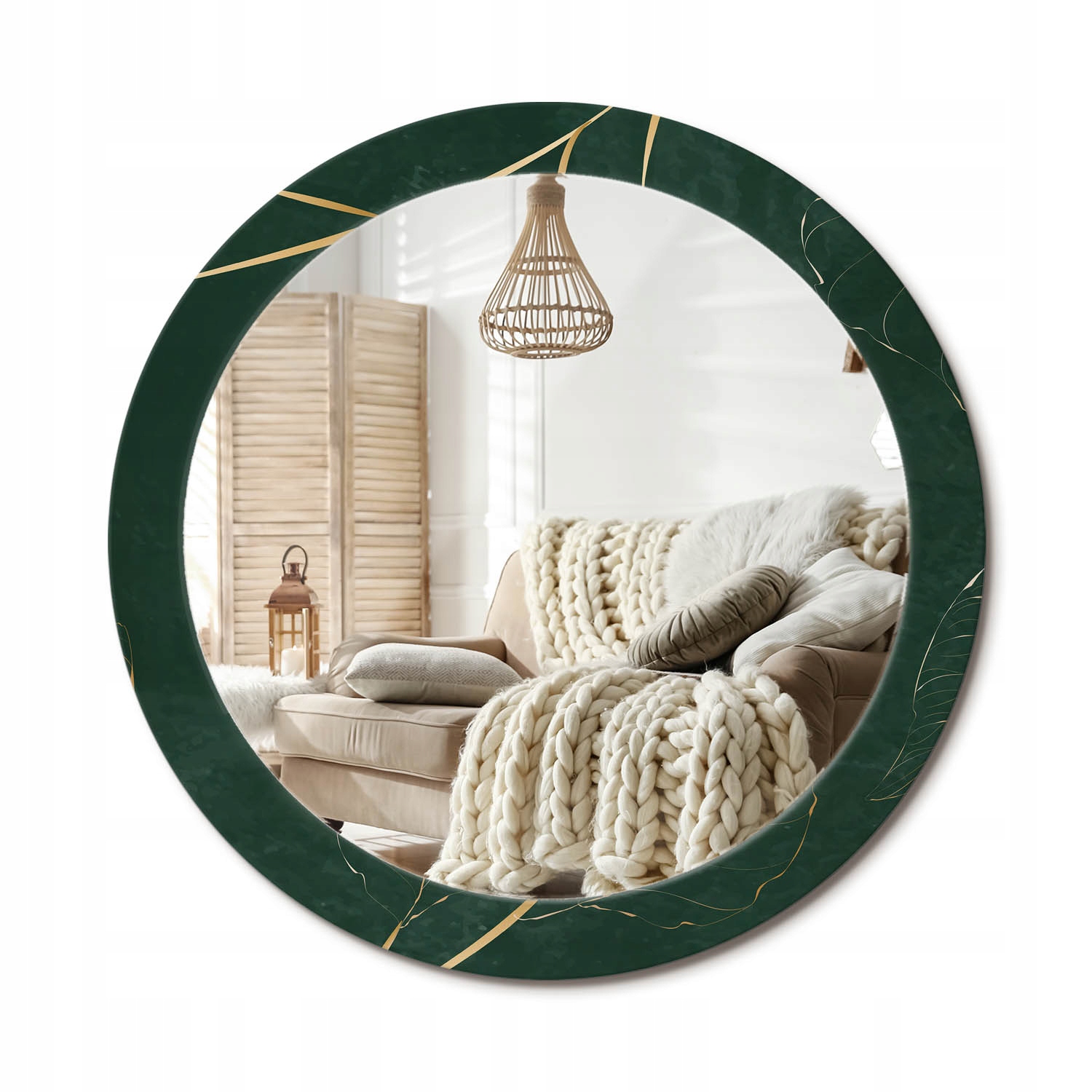 Moderné dekoratívne okrúhle zrkadlo s potlačou Loft Obrys listov je 80 cm