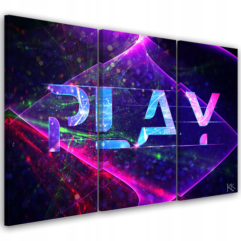 3-dielny obraz na plátne, nápis play abstrakcia 150x100