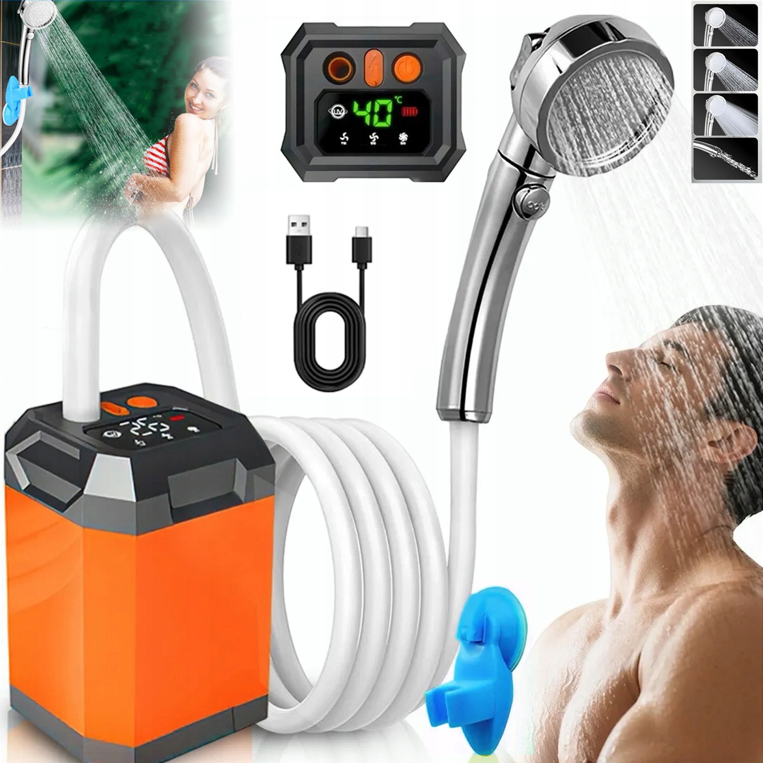 Přenosná Turistická Kempingová Elektrická Sprcha S Pumpou 5400MAH IPX7