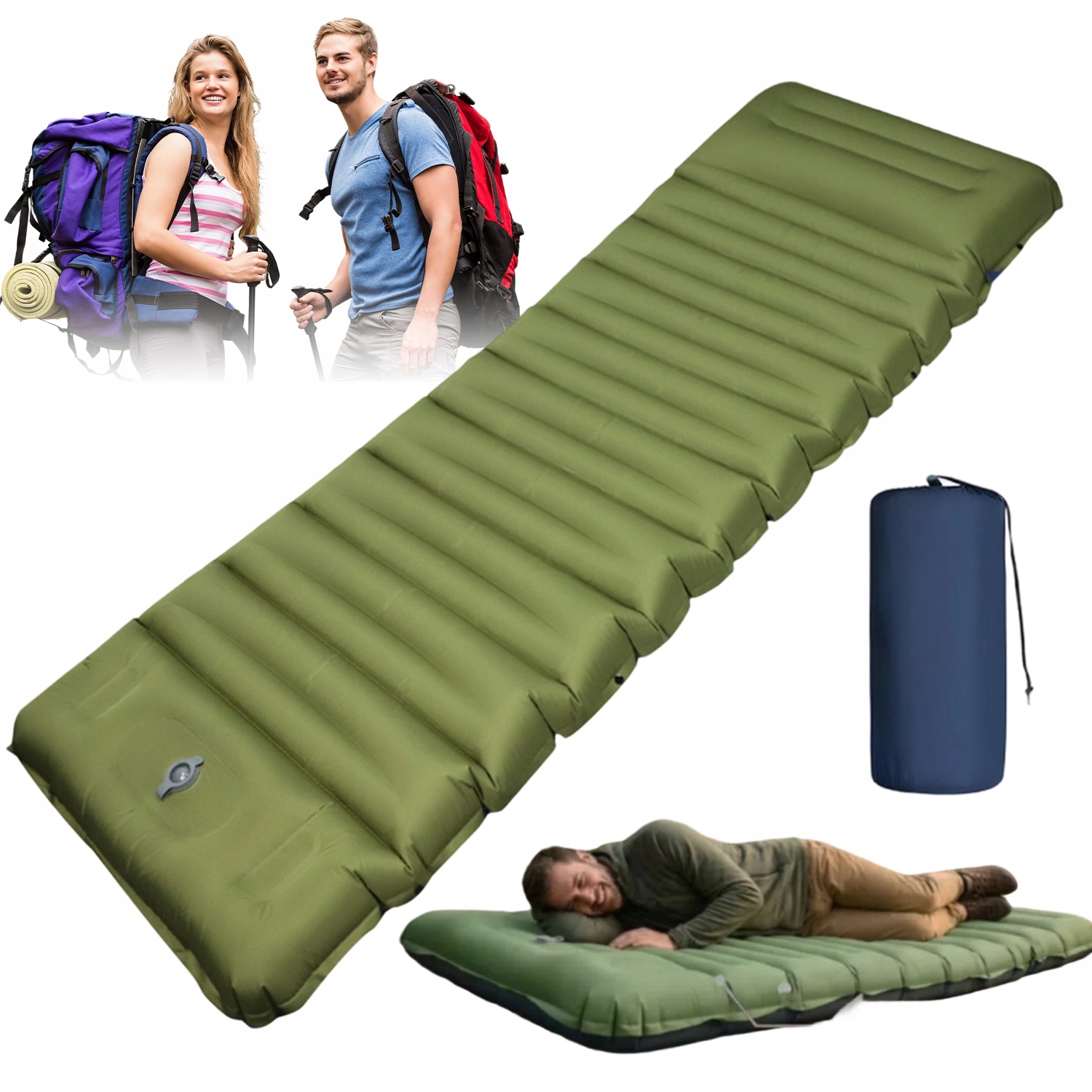 Dmuchana Mata Do Spania Z Wbudowaną Pompką Nożną 198X68CM Do Kempingu