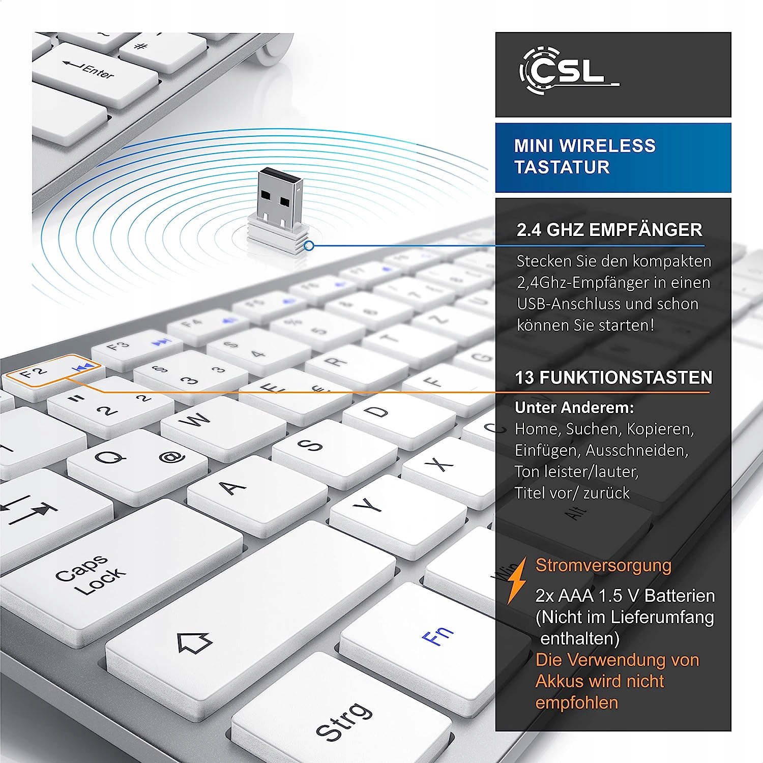 CSL BEZPRZEWODOWA KLAWIATURA 2.4GHZ QWERTZ Interfejs USB (Radio 2.4 GHz)