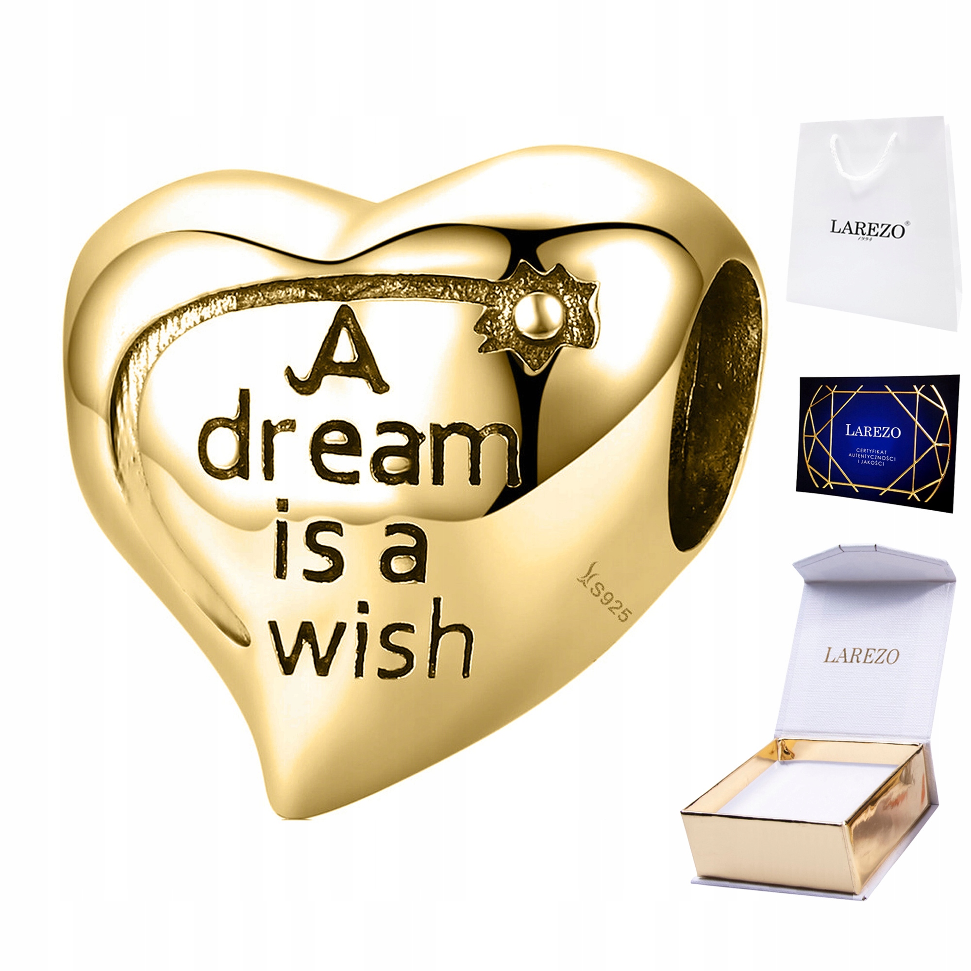 Charms Zlaté srdce Dream is a Wish Přání Love Sny Stříbro 925
