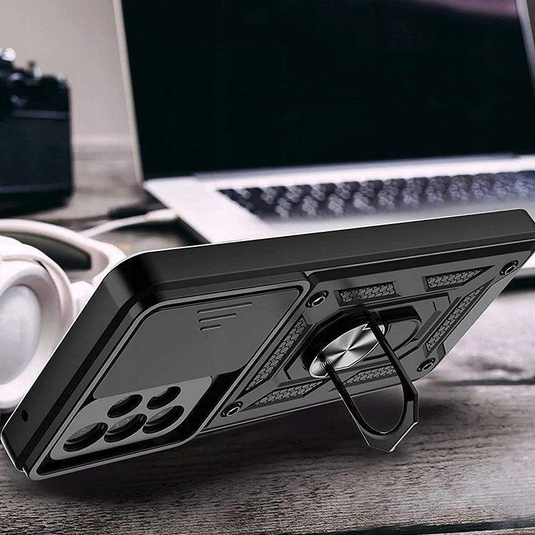 ETUI PANCERNE SLIDE RING do SAMSUNG A52S A52+SZKŁO Kolor czarny