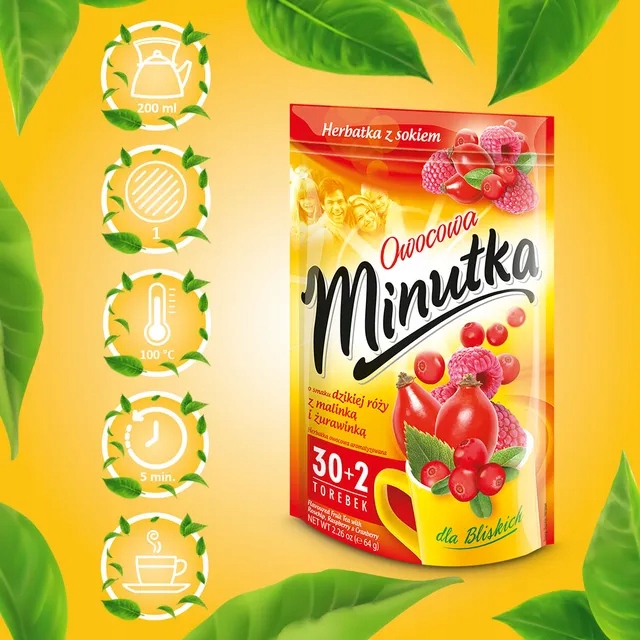 10 x Ovocný čaj Minutka s divokou růží, malinou a brusinkami 32 sáčků