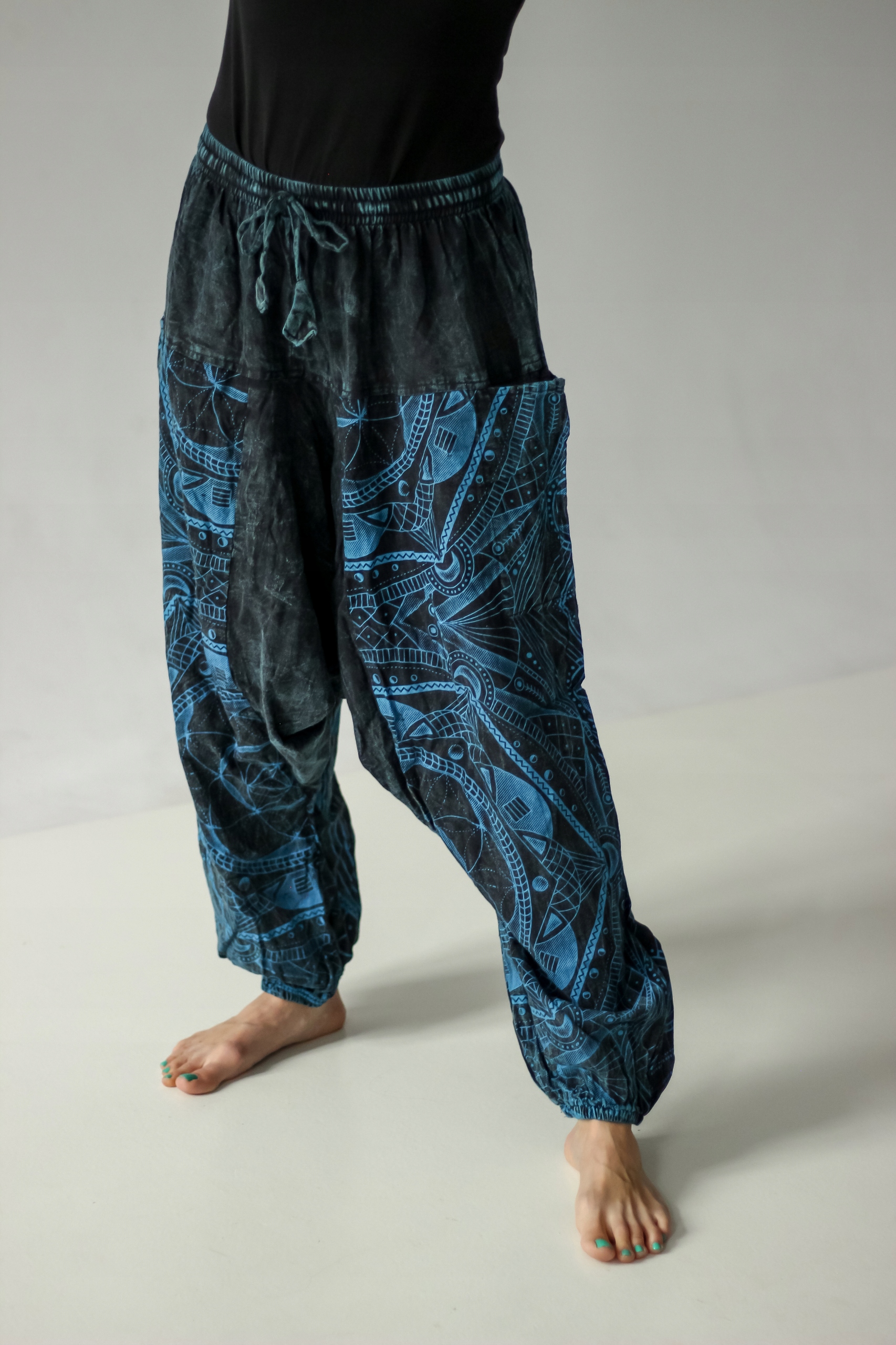 Šedé bavlněné unisex kalhoty Aladinky Pumpy Psychedelické harémky