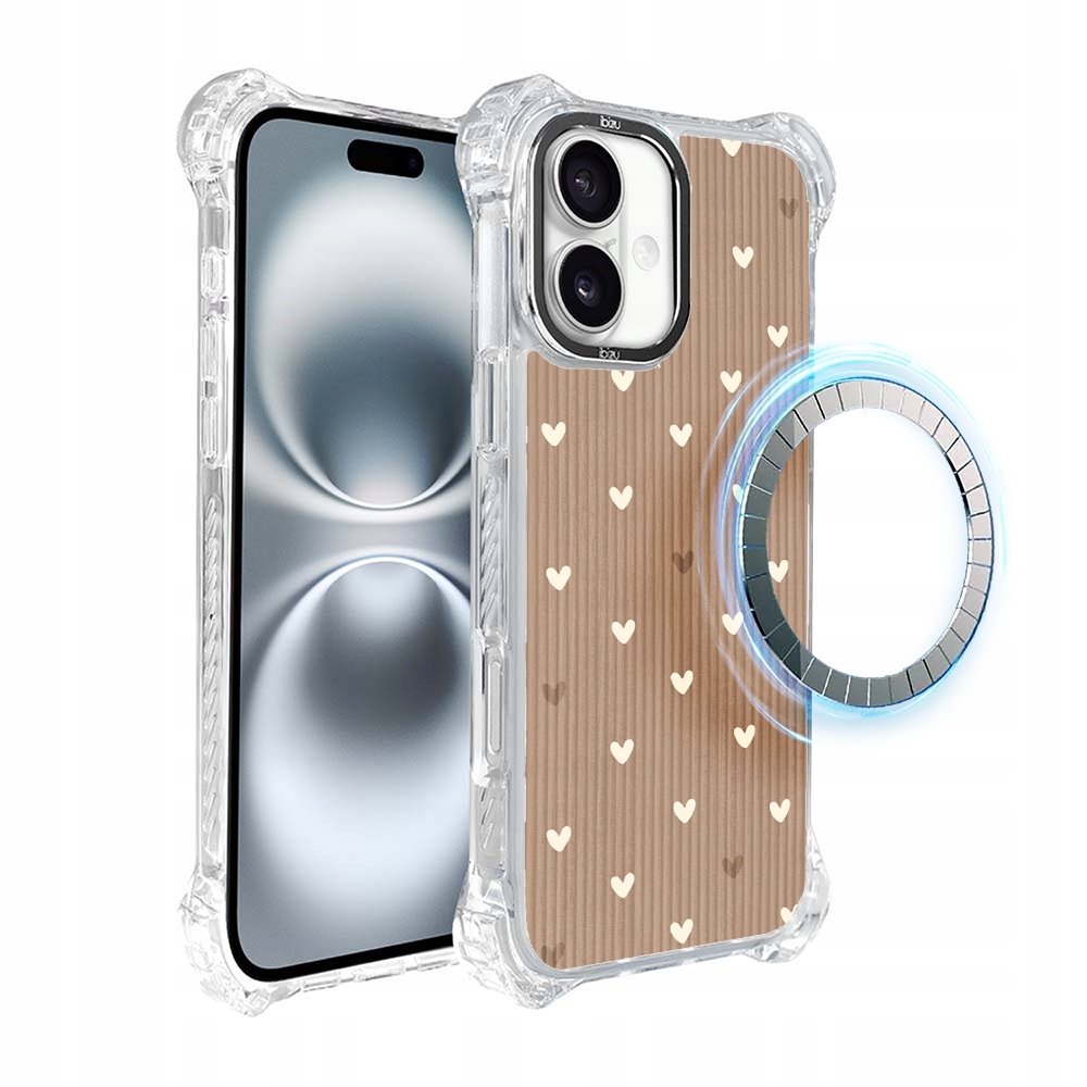 Pouzdro pro iPhone 16 Plus Ibizu DropGuard Ultra s MagSafe, pudrová srdíčka