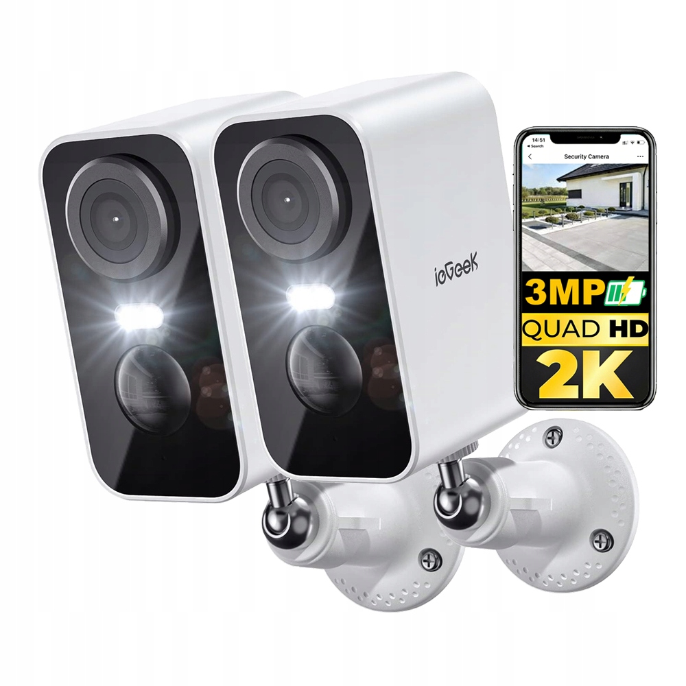 2 kusy 3MPX Kamera S Baterií Wifi 100% Bezdrátová Na Baterie Alexa