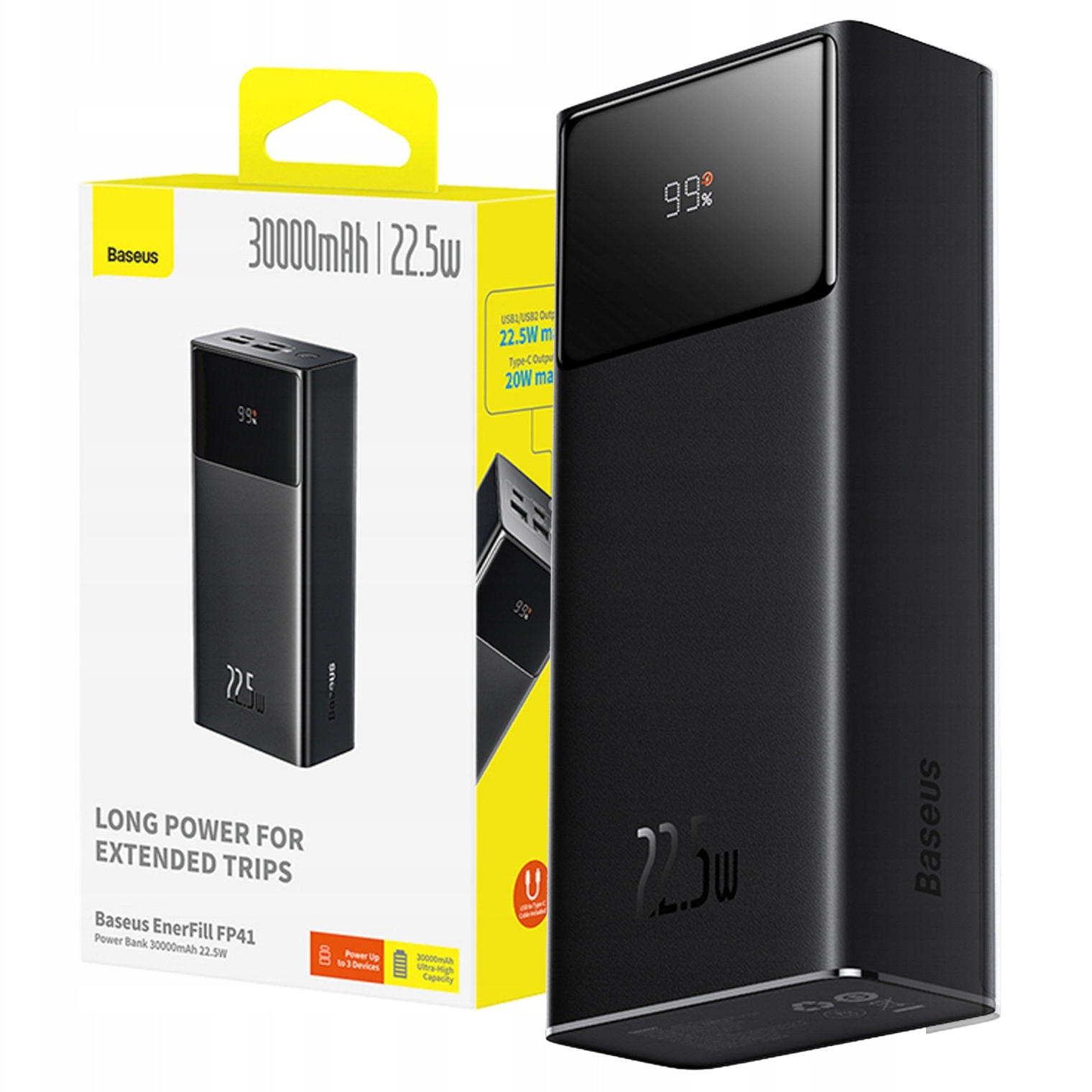 Baseus Powerbanka 30000 Mah Usb-c Pd 22.5W Silný Rychlý Bezpečný S Kabelem
