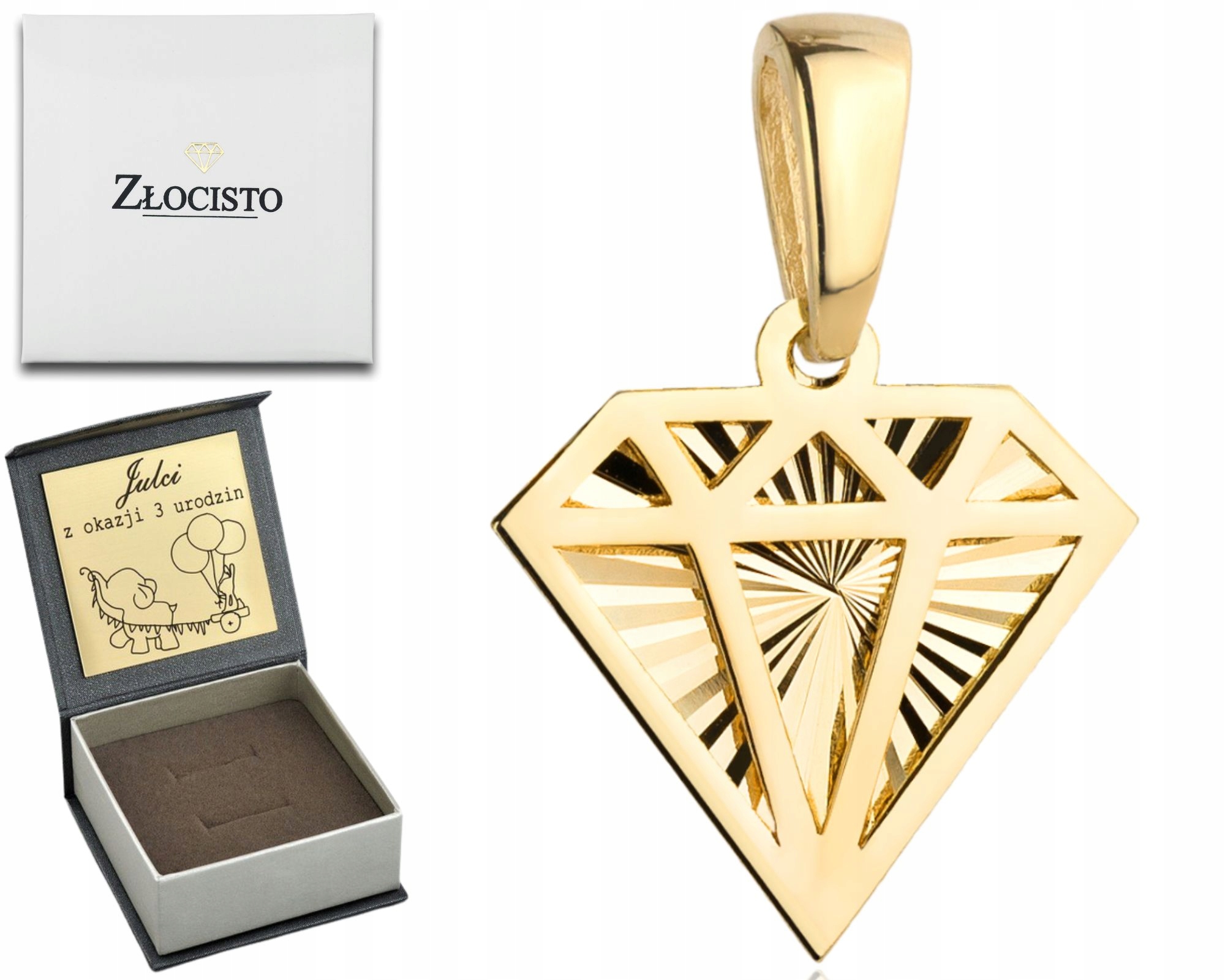 Zlatý Přívěsek Přívěsek Diamant 585 Gravírování Bonus