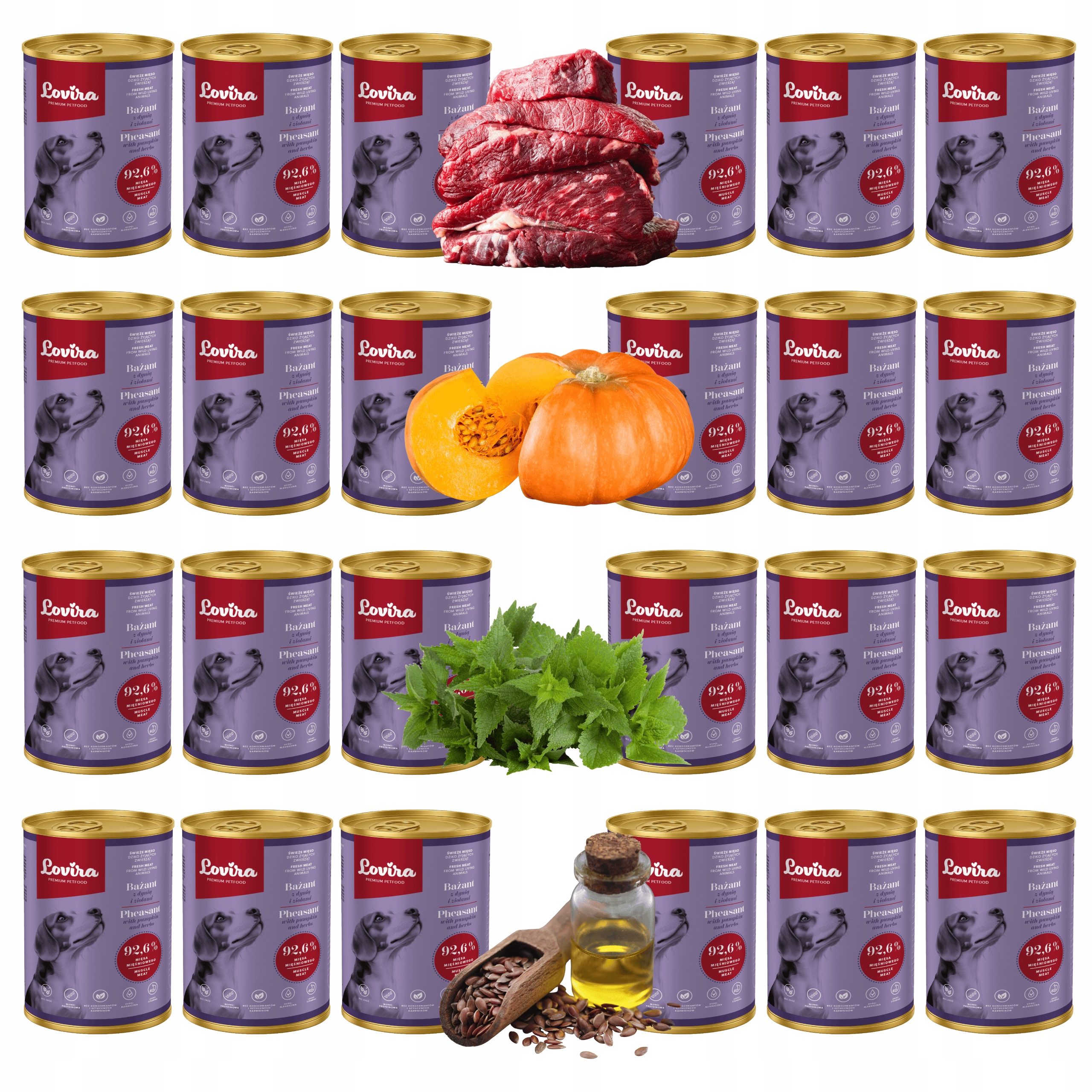 Levně Krmivo pro psy 24 konzerv Bažant 96,2 s dýní a bylinkami Bezobilné