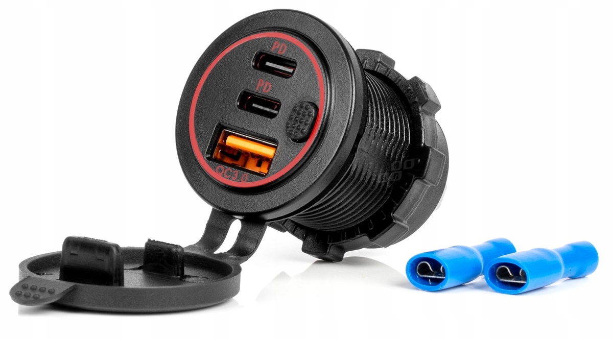 Ładowarka samochodowa z gniazdami USB + 2x USB-C wodoodporna z włącznikiem EAN (GTIN) 5903293042274