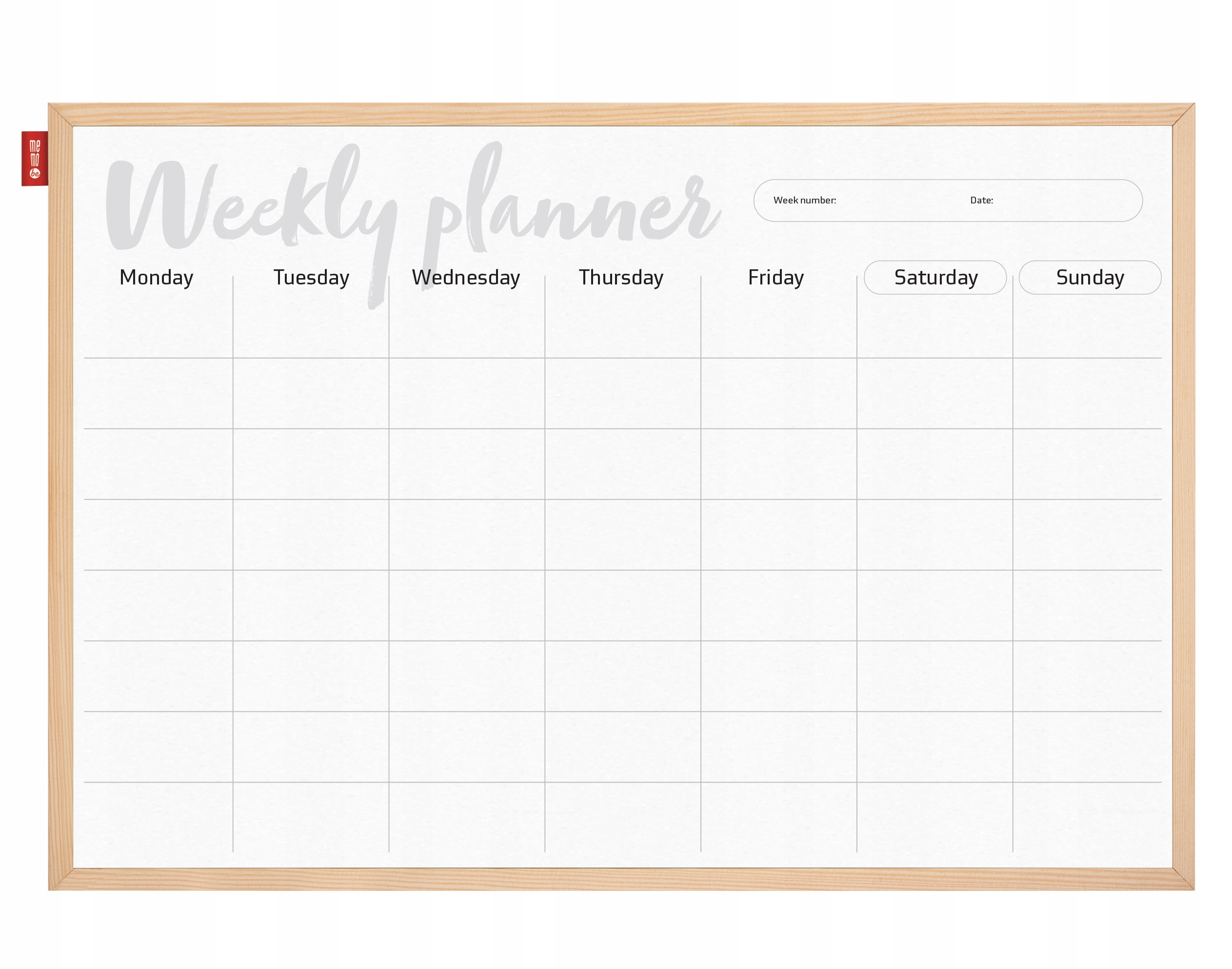 Tablica Planer Tygodniowy Memobe Po Angielsku Rama Drewniana 90x60 cm