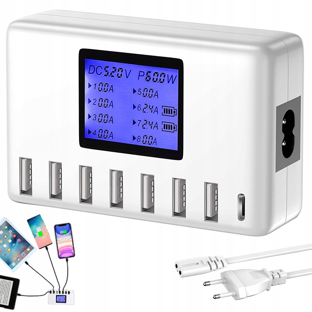 8-PORTOWA ŁADOWARKA, Z WYŚWIETLACZEM LCD WIELOPORTOWA STACJA ŁADUJĄCA Marka Inna