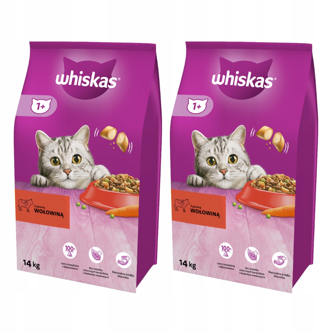 Levně Whiskas Hovězí Maso Adult Krmivo Suché pro kočky 2x14 kg