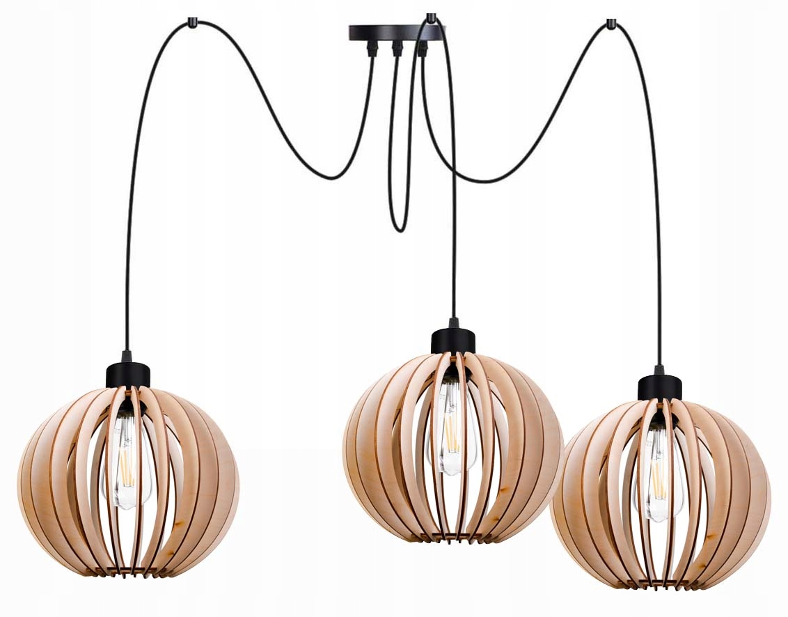 závěsné stropní svítidlo Zwis Loft stínidlo 3xE27 Pavouk dřevo koule