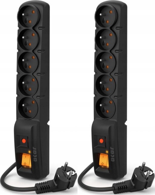 Listwa przeciwprzepięciowa Acar F5 1.5m 5 gniazd czarny x2