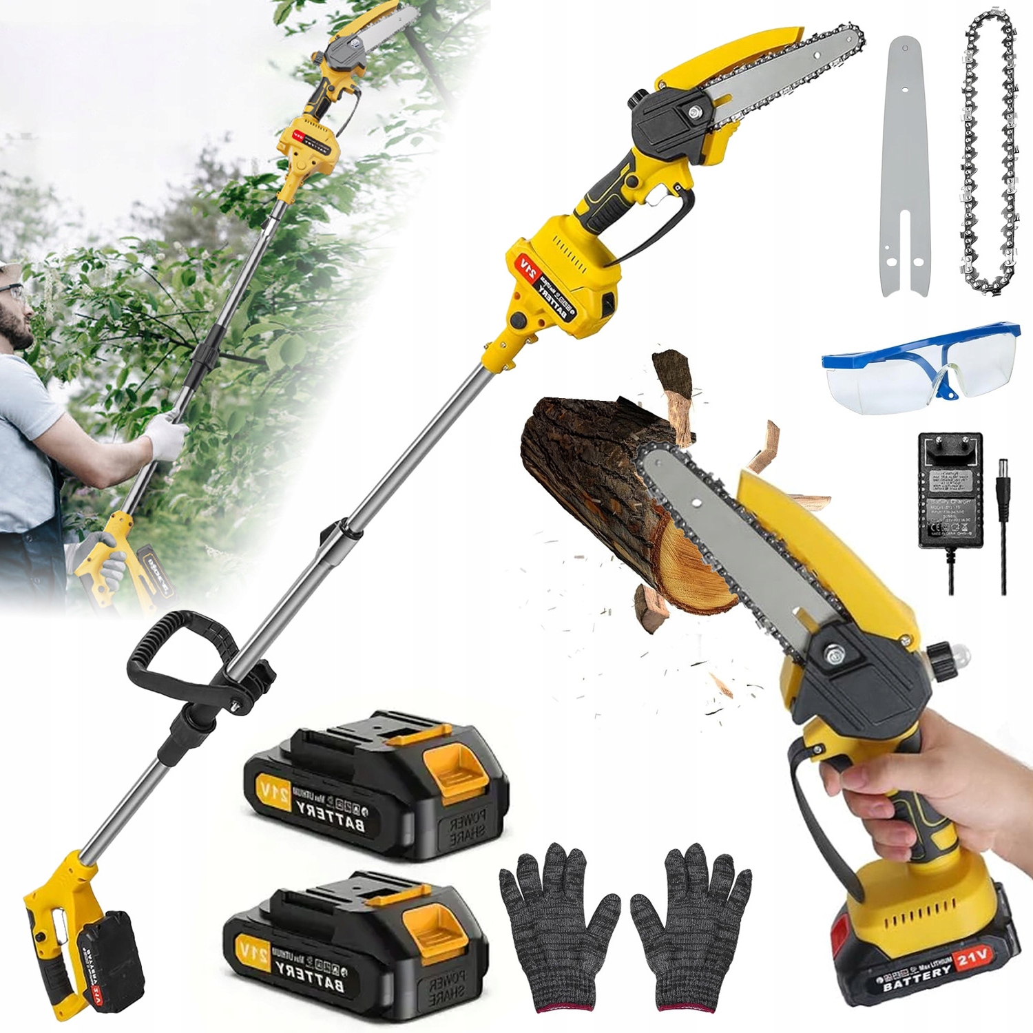 Bezkartáčová akumulátorová pila na výložníku pro větve 153 cm 21 V 550 W