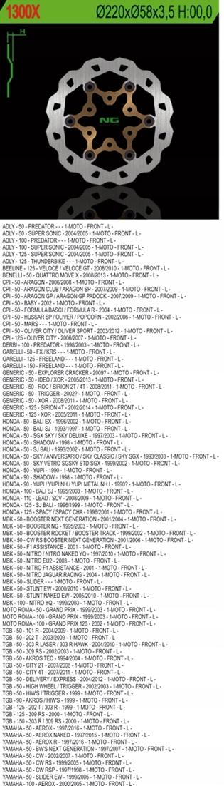 Ng Predný Brzdový Kotúč Cpi/honda/mbk/tgb/yamaha (220X58X2,5) (3X10,5 MM)