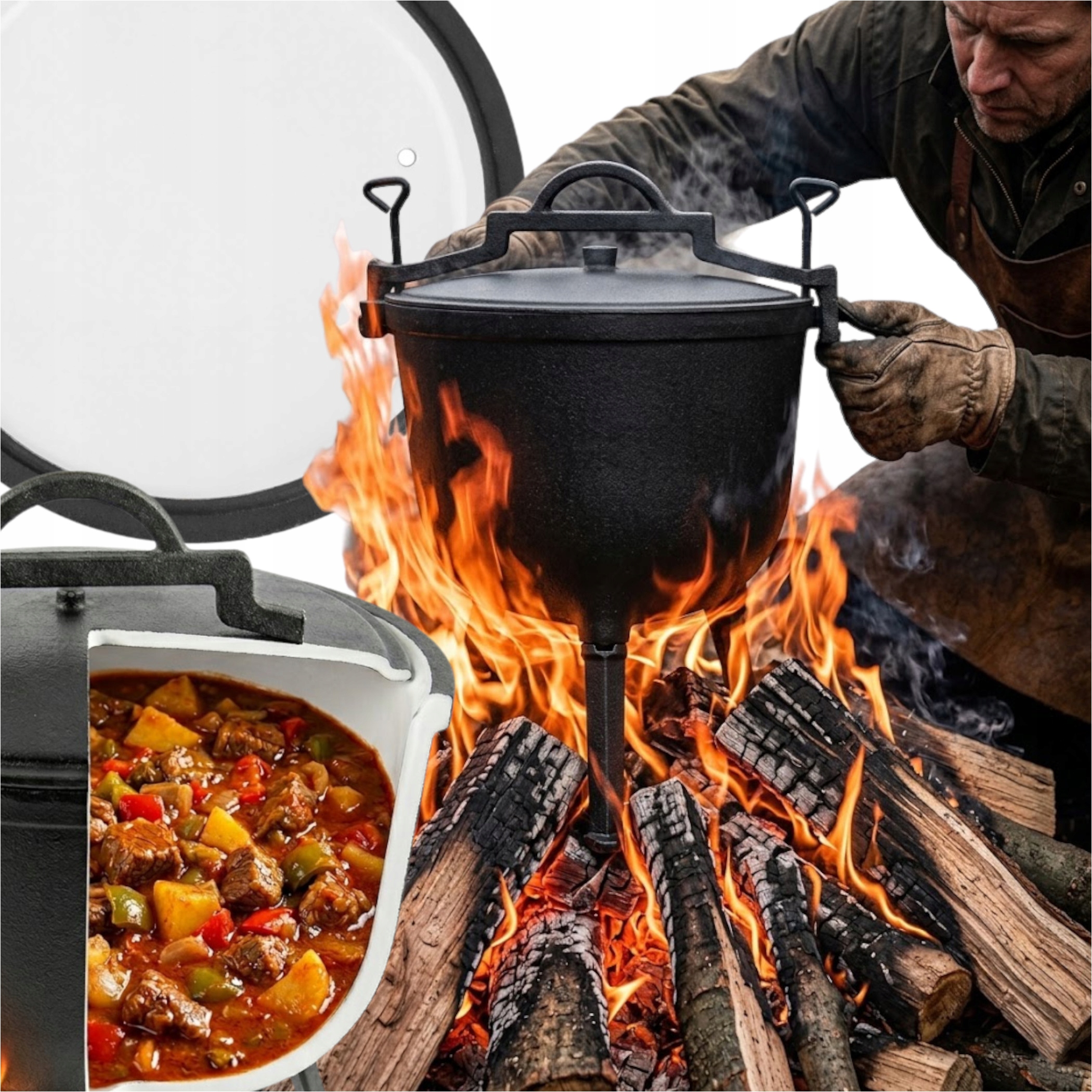 Maďarský Litinový Kotlík Na Oheň Se Smaltovanou Povrchovou Úpravou, Smalt XL, 24 Kg