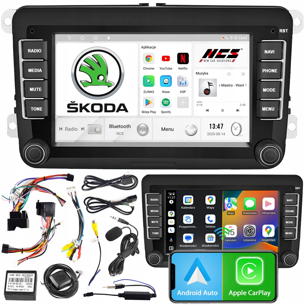 Autorádio Ncs P4V7 Skoda Rapid 2012 Android Bt 4GB 2DIN