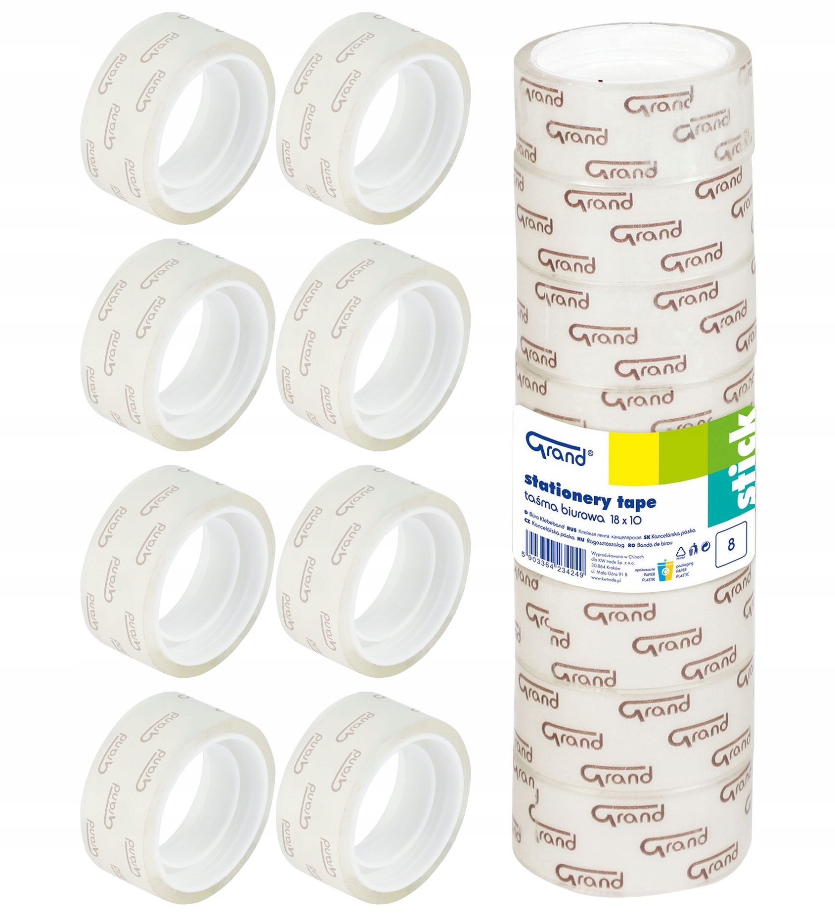 

8x Taśma klejąca biurowa Grand 18mm x 10m