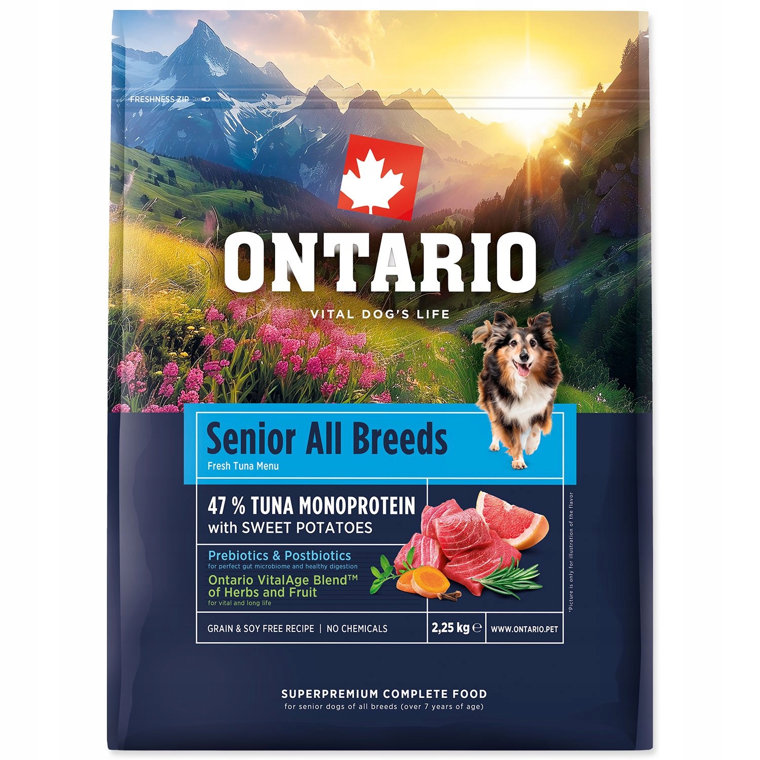 Krmivo Ontario Senior All Breeds Monoprotein Tuna &amp; Sweet Potatoes 2,25kg