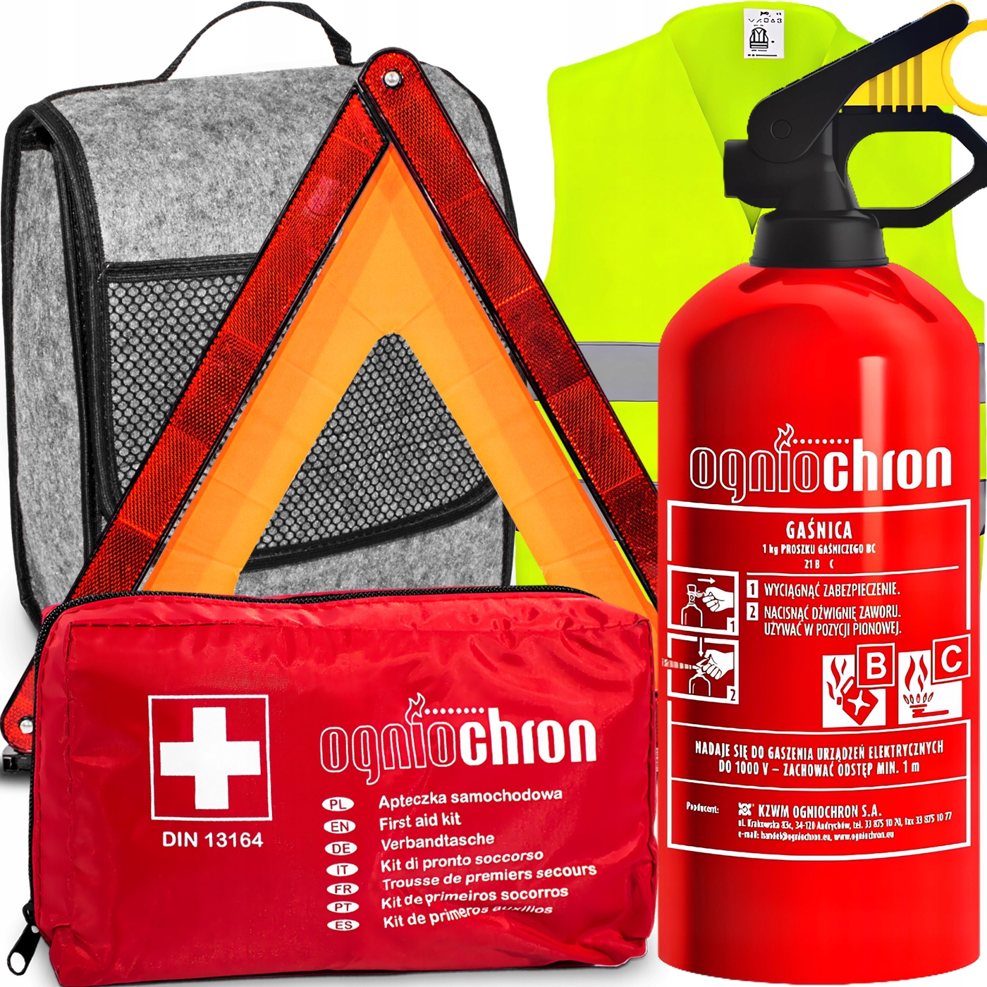 Agmi Sada Hasicí Přístroj 1 Kg Trojúhelníková Vesta Lékárnička Taška Do Kufru Auta