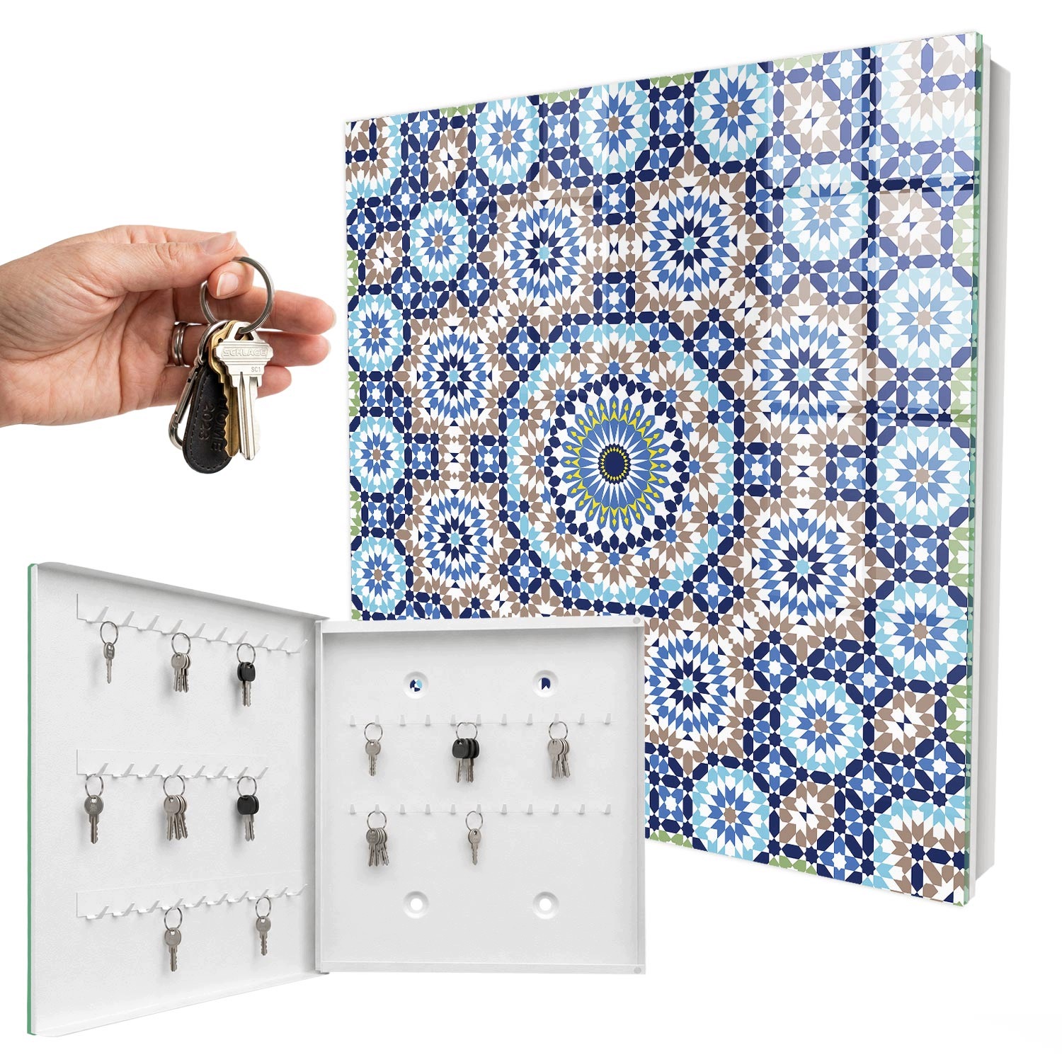 Věšák Organizér Kontejner na klíče Orientální Mozaika Bílá Levá 30x30 cm