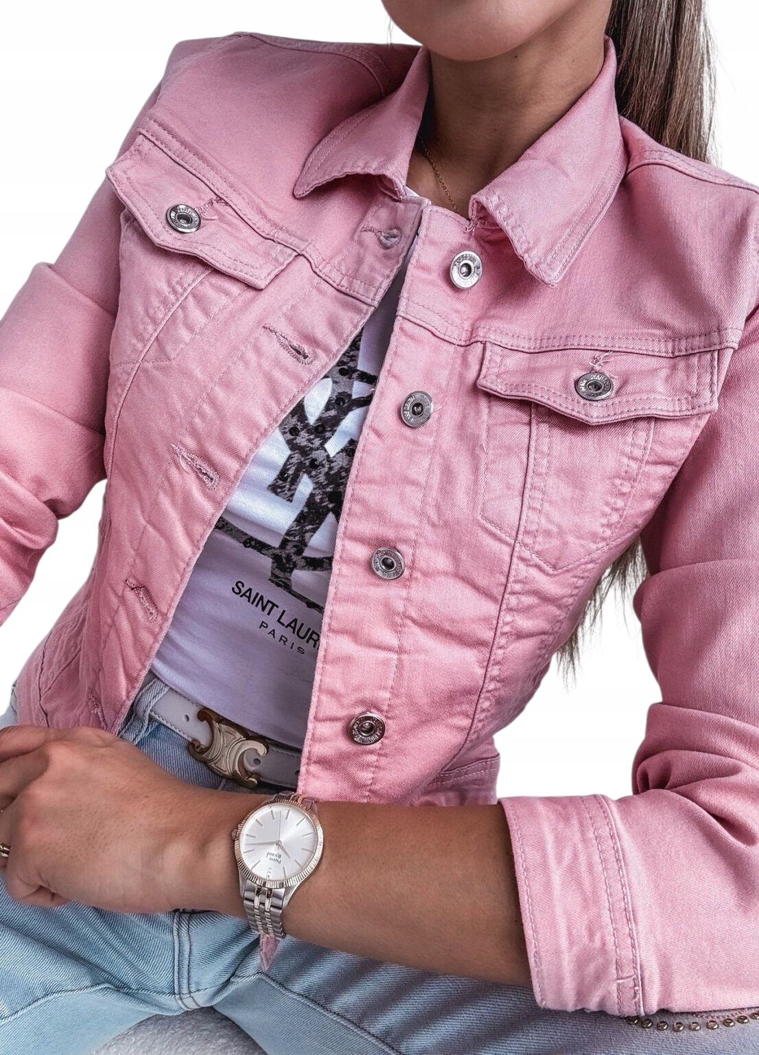 Klasická Módní Džínová Bunda Katana Světle Růžová velikost S 36