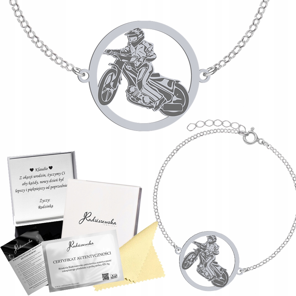 Stříbrný náramek Speedway Žużel Řetízek Šperk 925 Gravírování Bonus