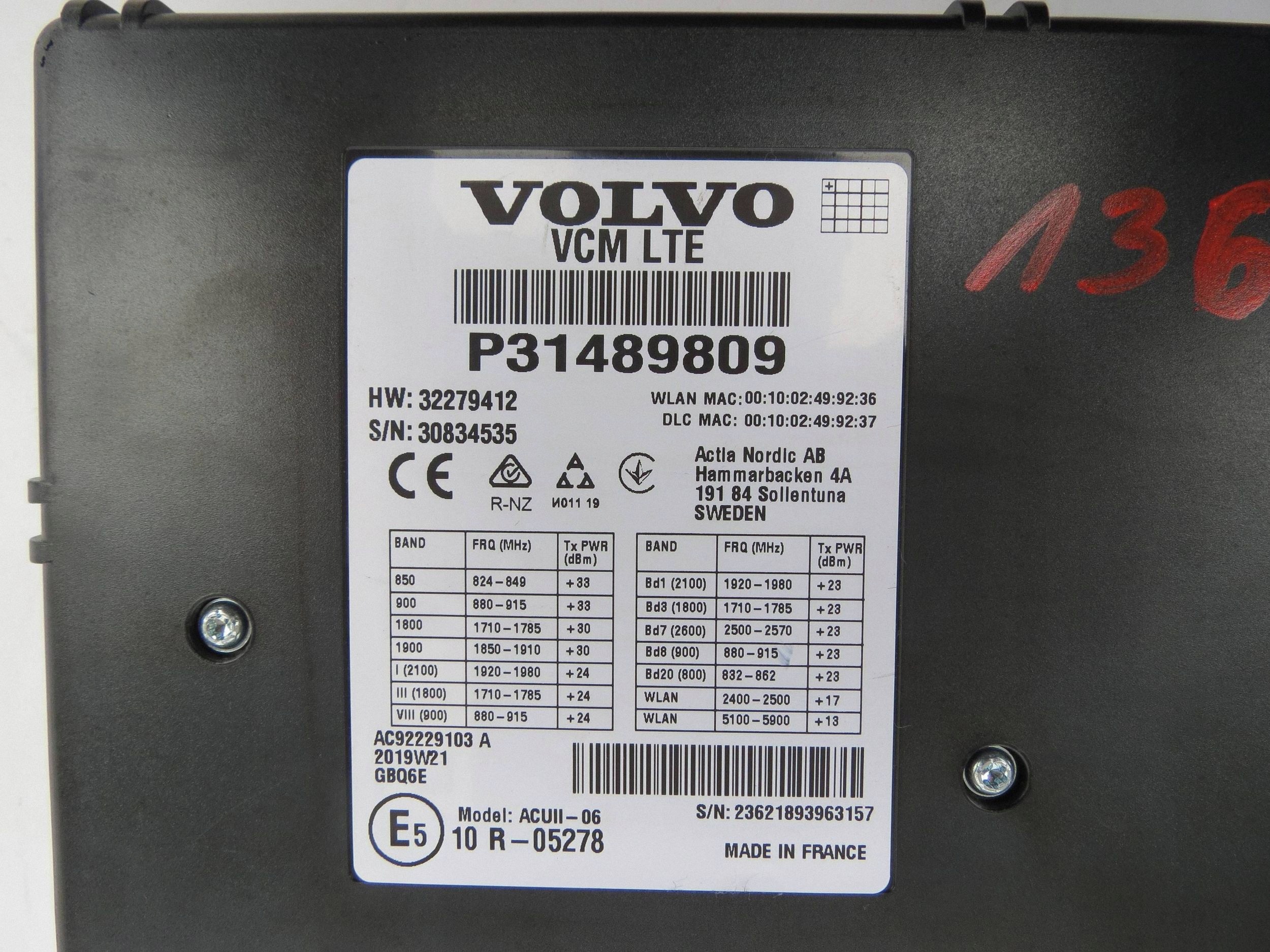 module control unit computer VOLVO V90 CROSS COUNTRY P31489809 32279412