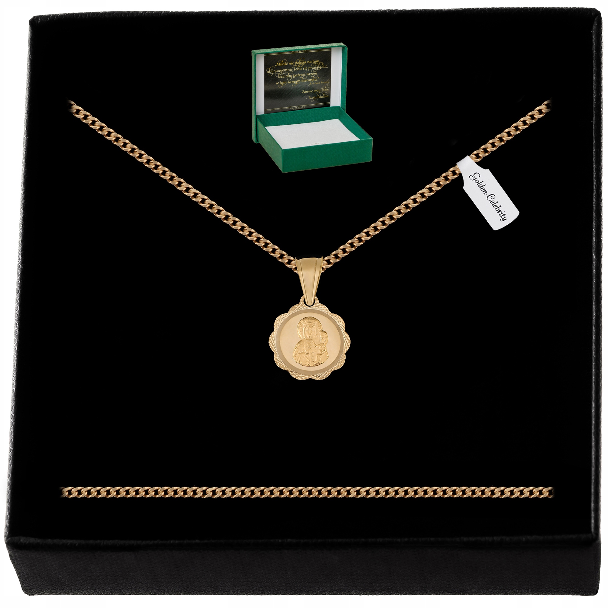 ZŁOTY ŁAŃCUSZEK + MEDALIK 925/585 14K + GRAWER PREZENT NA KOMUNIĘ DLA CÓRKI