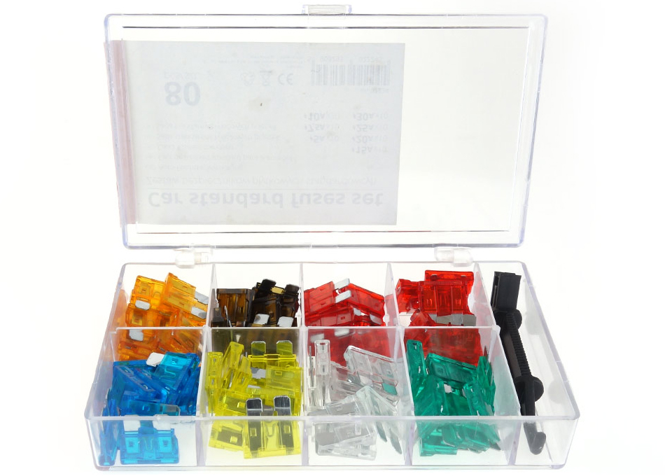 ZESTAW BEZPIECZNIKÓW SAMOCHODOWYCH MIX 80 SZTUK PŁYTKOWE STANDARDOWE WYIMAK Stan opakowania oryginalne