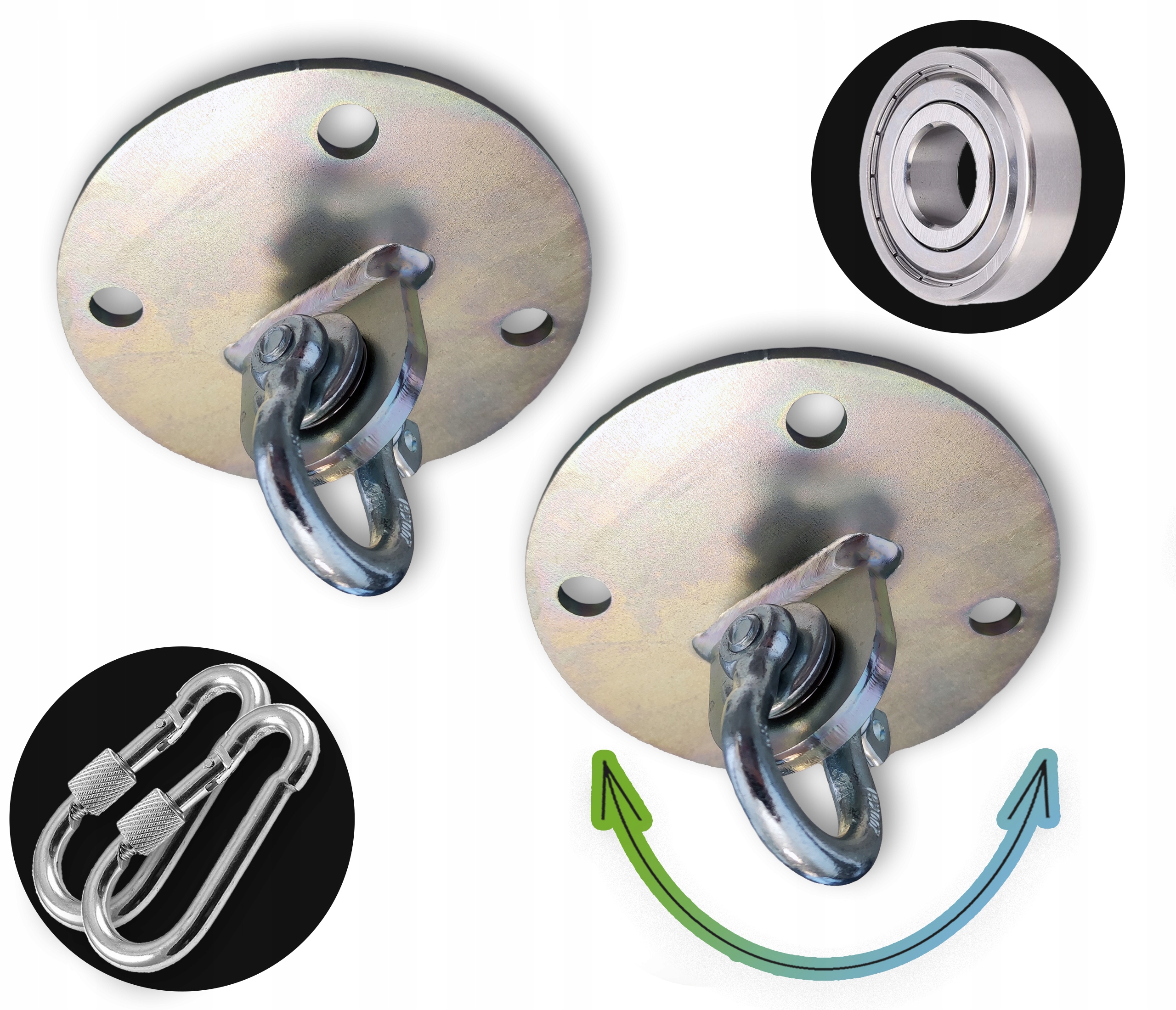 2x Upevnění držáku s ložiskem a skobou na houpačku křesla Háčky houpačky