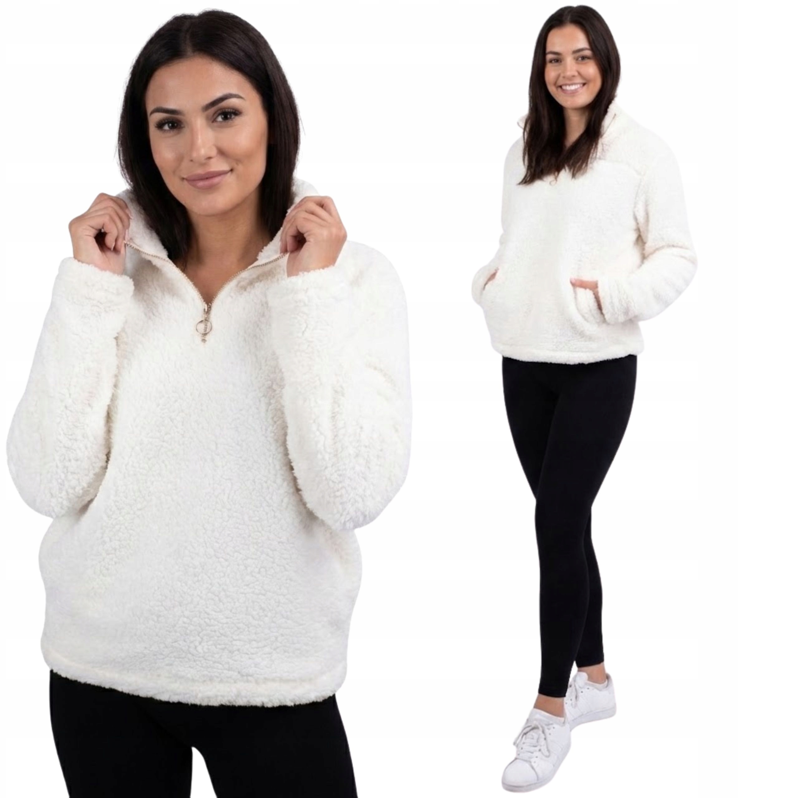 Mikina Beránek Sherpa Medvídek Z Teplého Fleecu Na Zimu S Límcem Ecru L