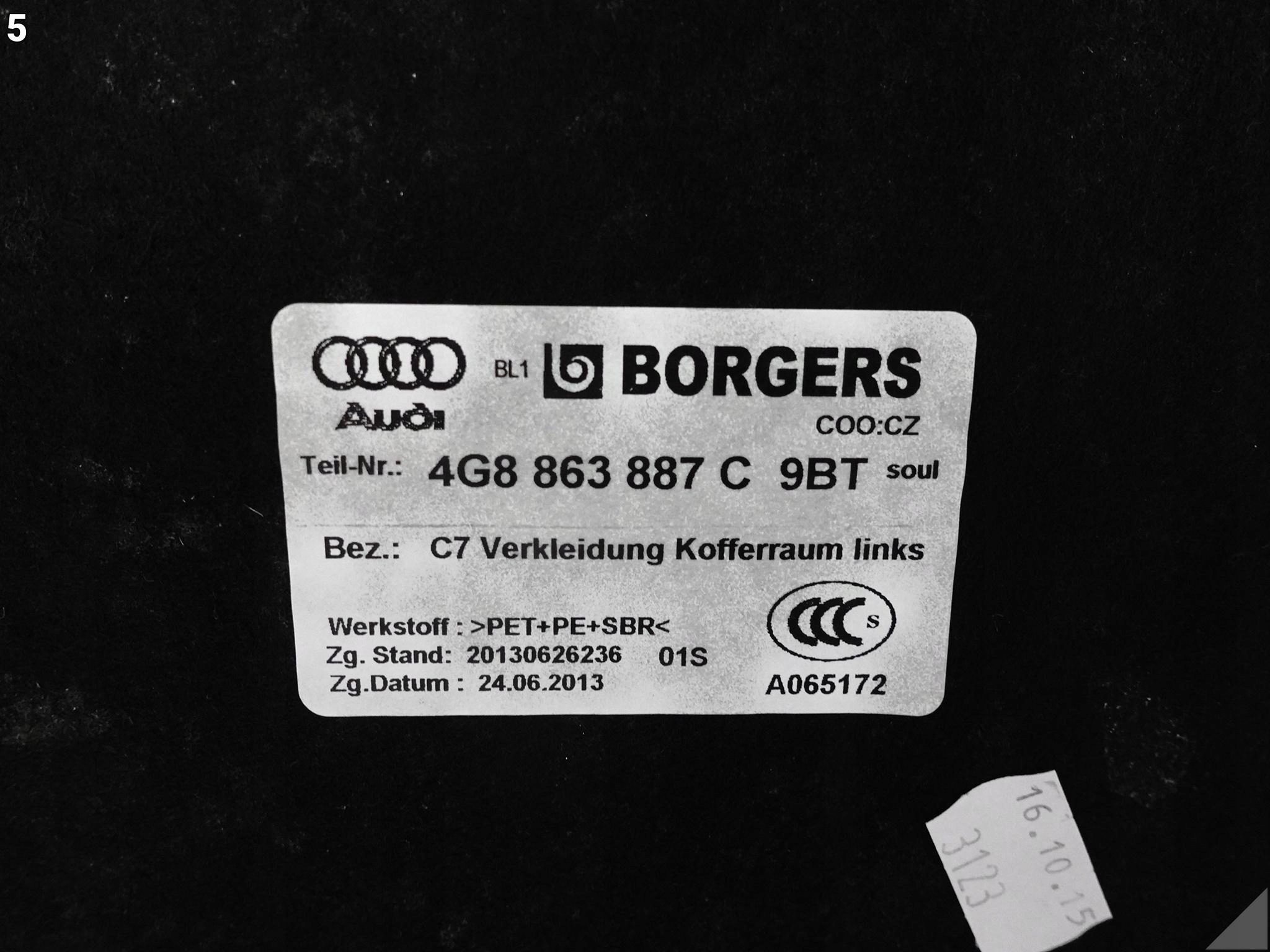 AUDI RS7 S7 A7 4G8 C7 10-18 side upholstery boot boot left 9BT