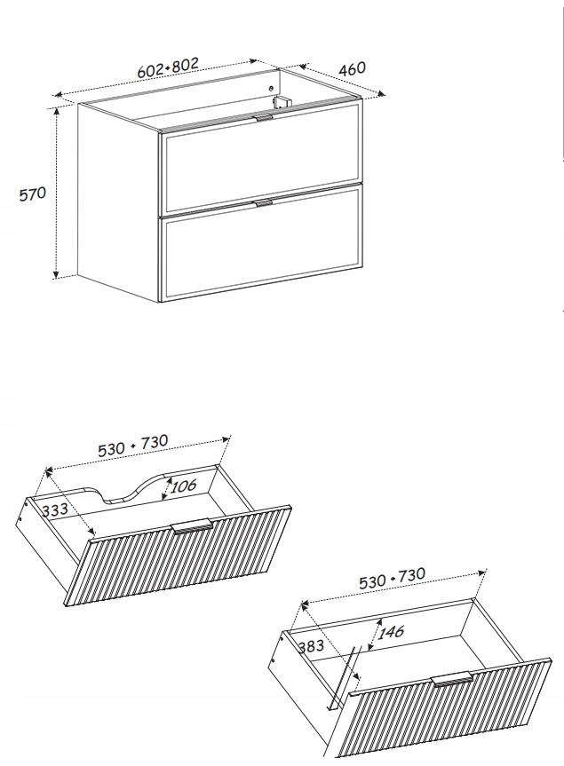 Skříňka pod umyvadlo 60 cm se 2 zásuvkami