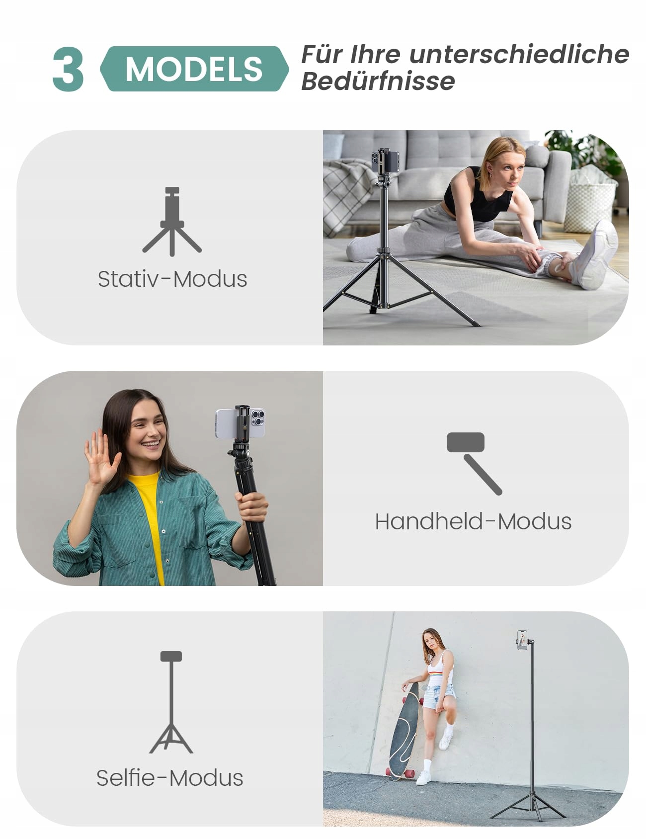 YUMAZLA Statyw Selfie Stick 180cm Do Smartfonów iPhone Samsung — miniatura 2