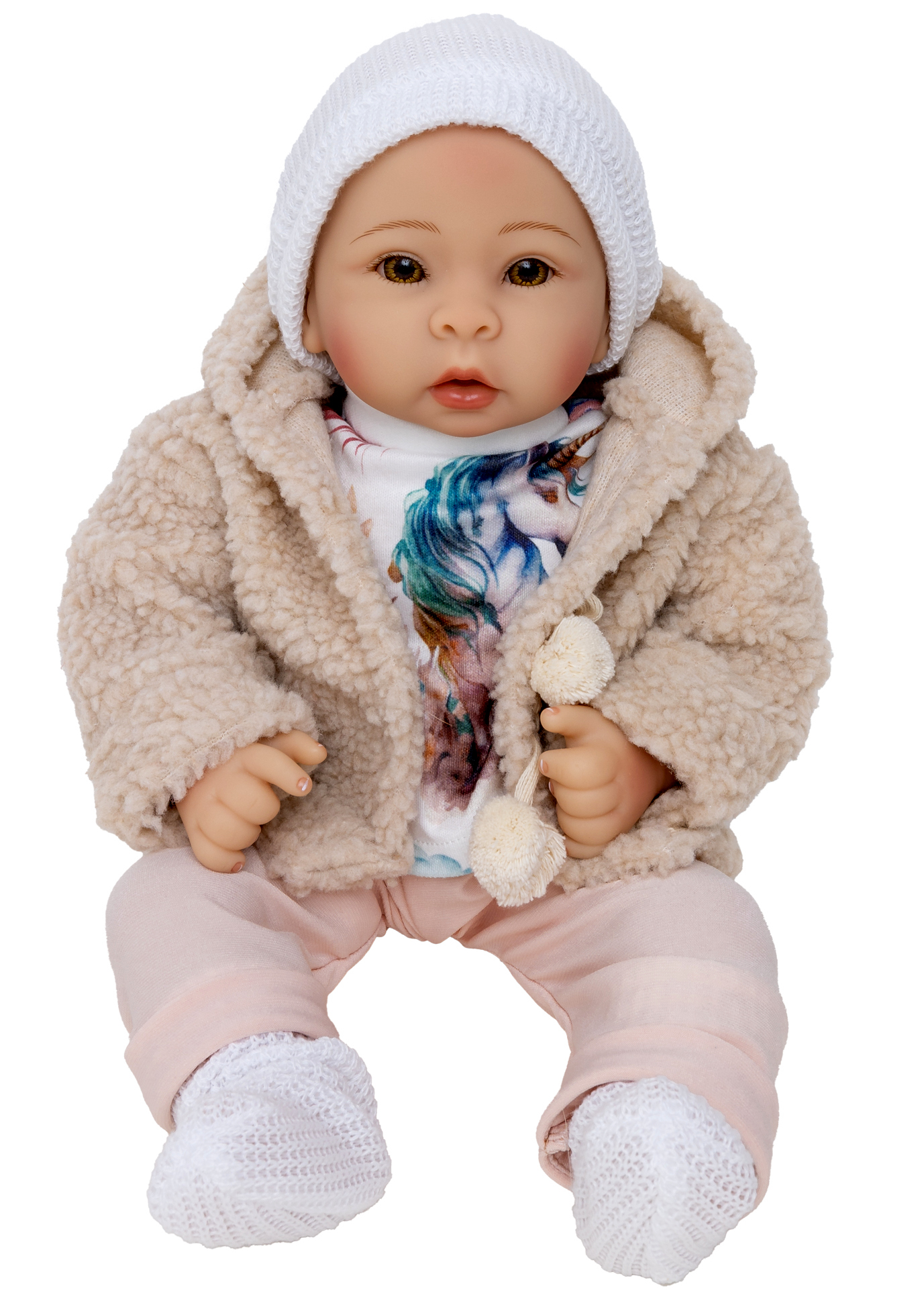 LALKA BOBAS niemowlak + SMOCZEK pachnąca interaktywna dźwięki śpiewa mówi Kolor beżowy