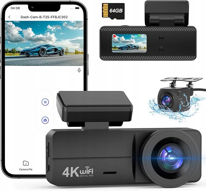 Autokamera Dynacam Dash Cam 4K+1080P+Karta Sd 64 Gb Wi-fi