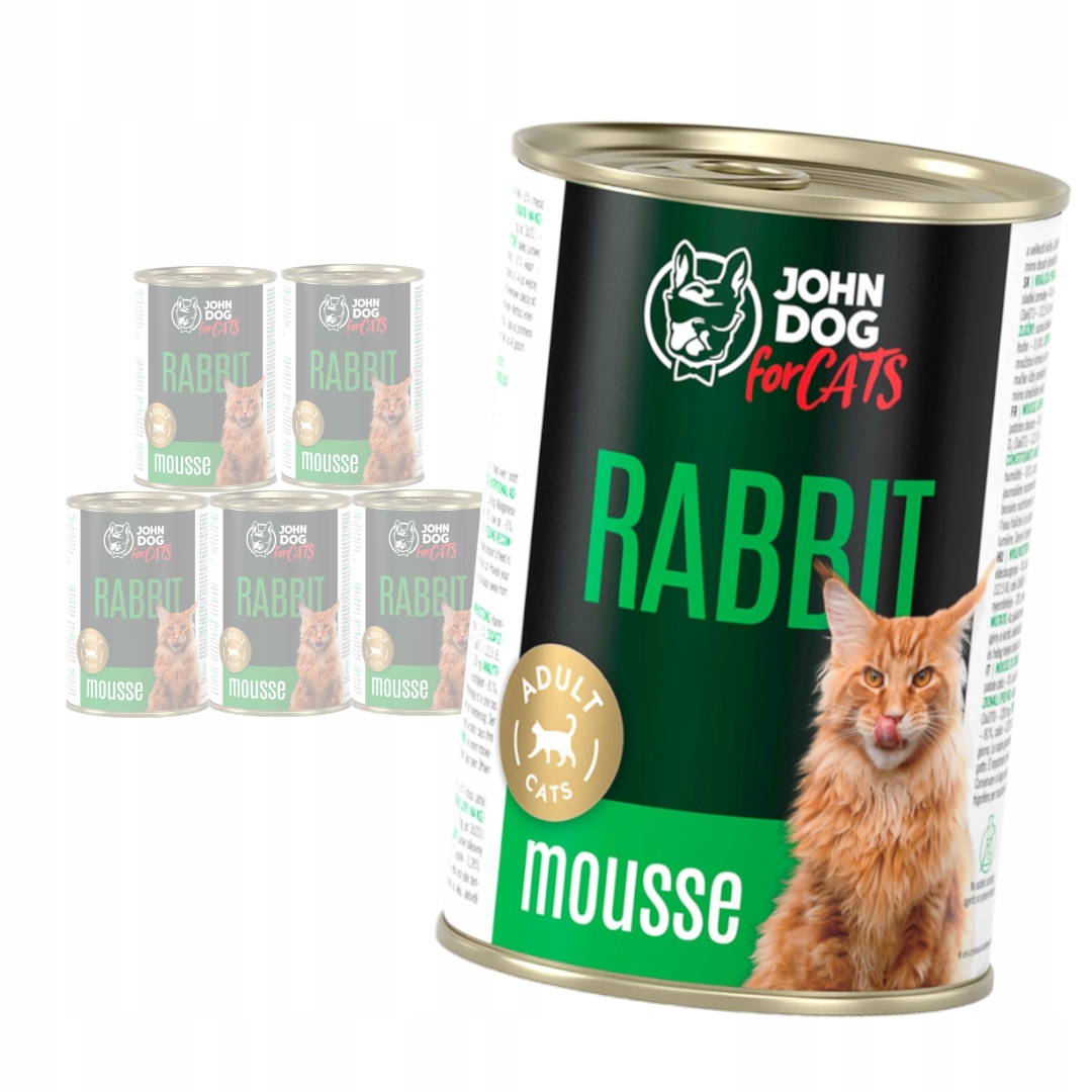 Levně John Dog for Cats Mus s králíkem 6x400 g Bezobilné Mokré Krmivo Pro Kočky