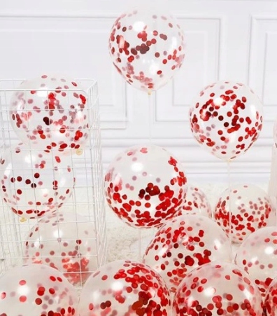 balony przezroczyste 5szt. z czerwonym konfetti 30cm | BNK-8612 — 4