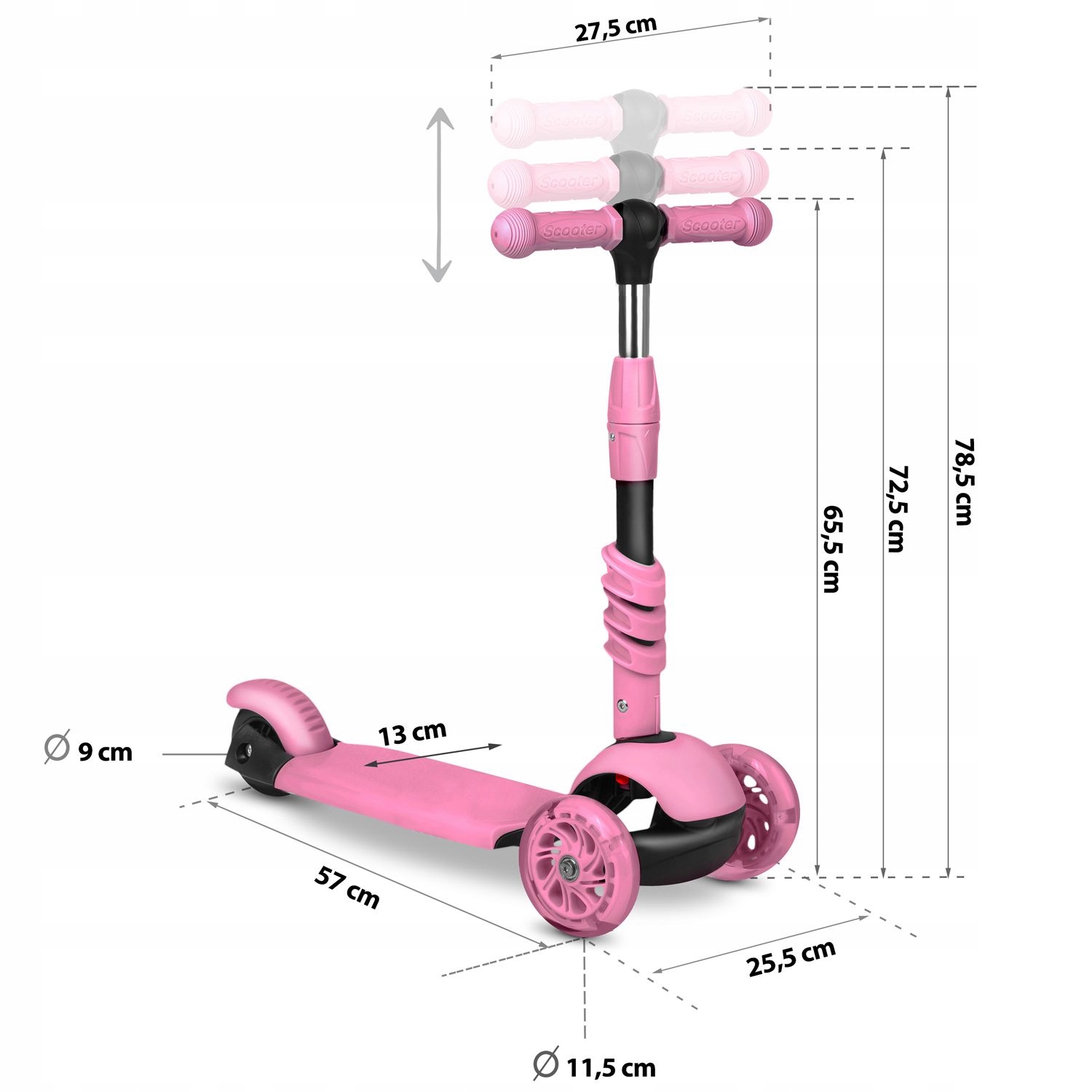 HULAJNOGA BALANSOWA JEŹDZIK TRÓJKOŁOWA LED RÓŻOWA Koła Kauczukowe