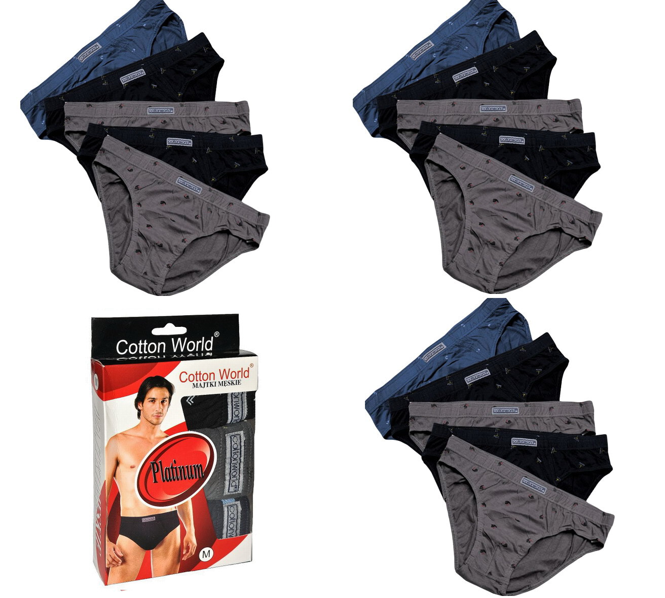 10x Slipy Męskie Cotton World majtki 100% bawełniane MIX Wzorów 8XL