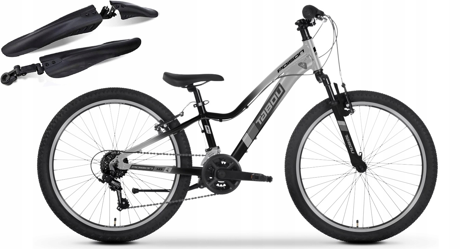 Rower Mtb junior Tabou Poison 1.0 24" szaro-czarny 2025 Błotniki
