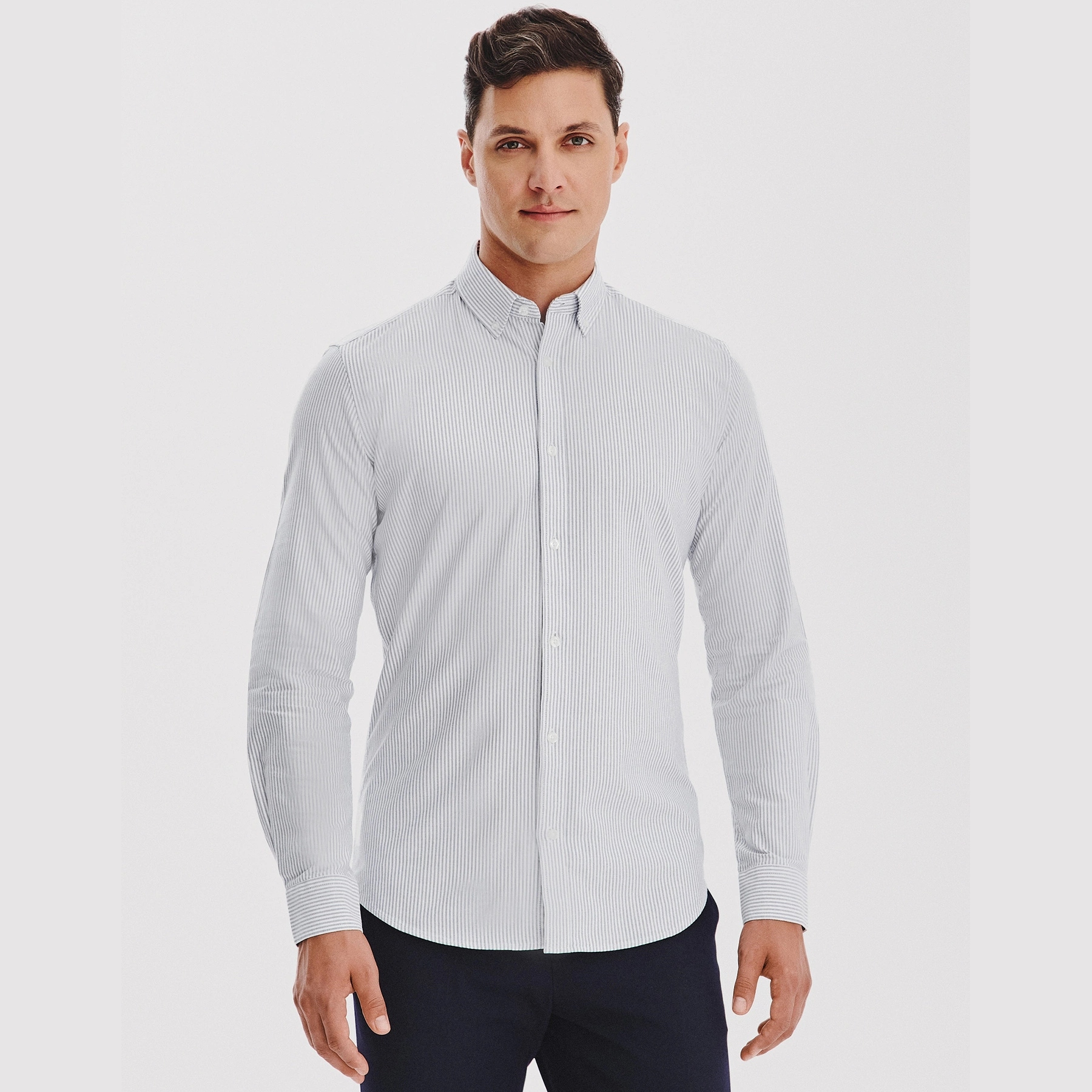 Šedá pánská košile s pruhovaným vzorem 100% bavlna Pako Lorente vel XL