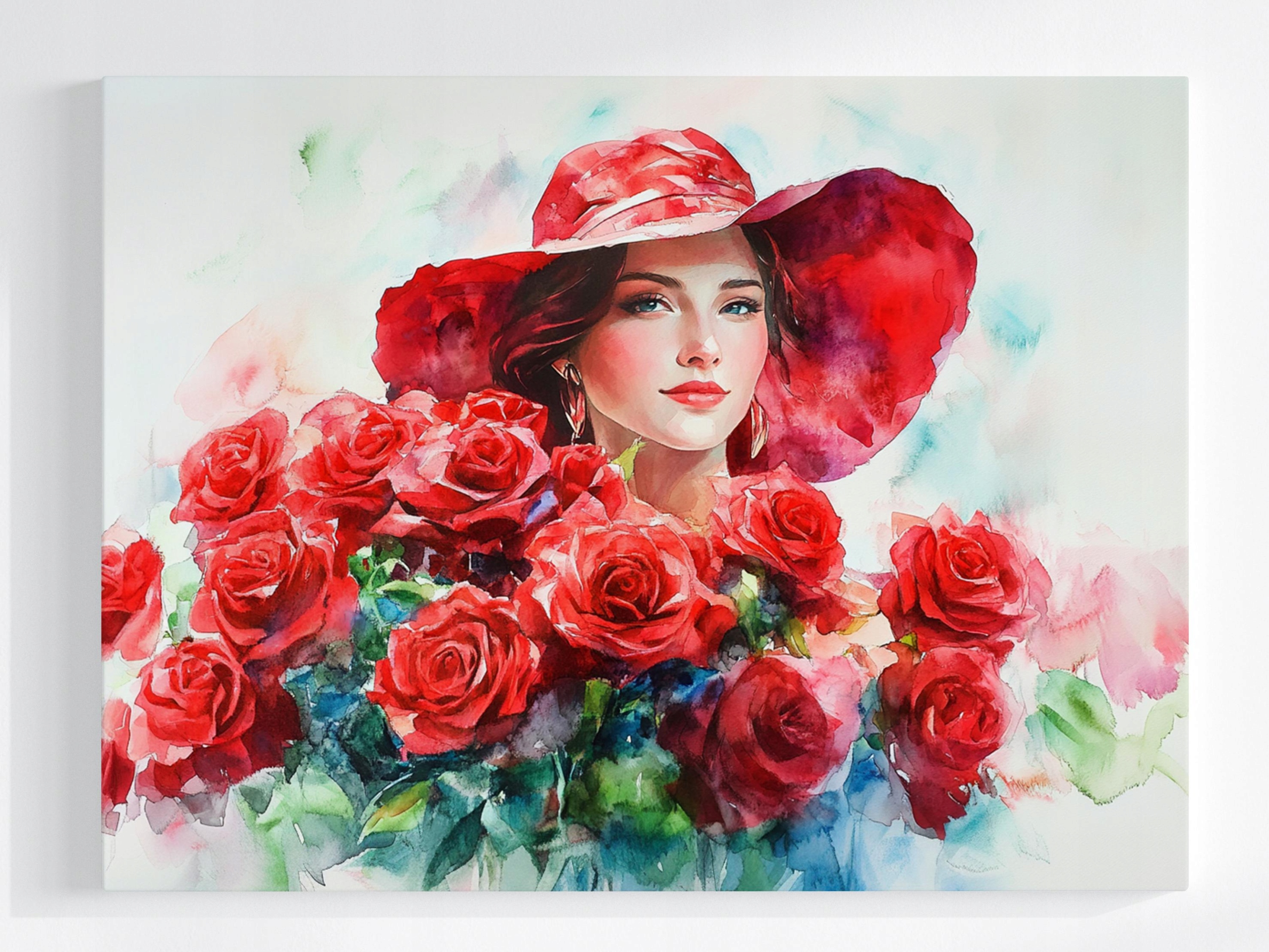 Obraz Na Plátně Canvas Portrét Žena Dívka Klobouk Růže 80x60