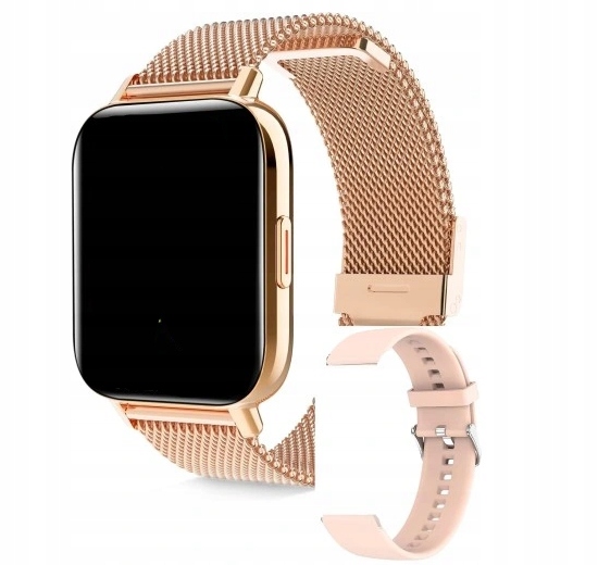 Smartwatch damski 1,7" różowe złoto 1 pasek silikonowy – Bluetooth
